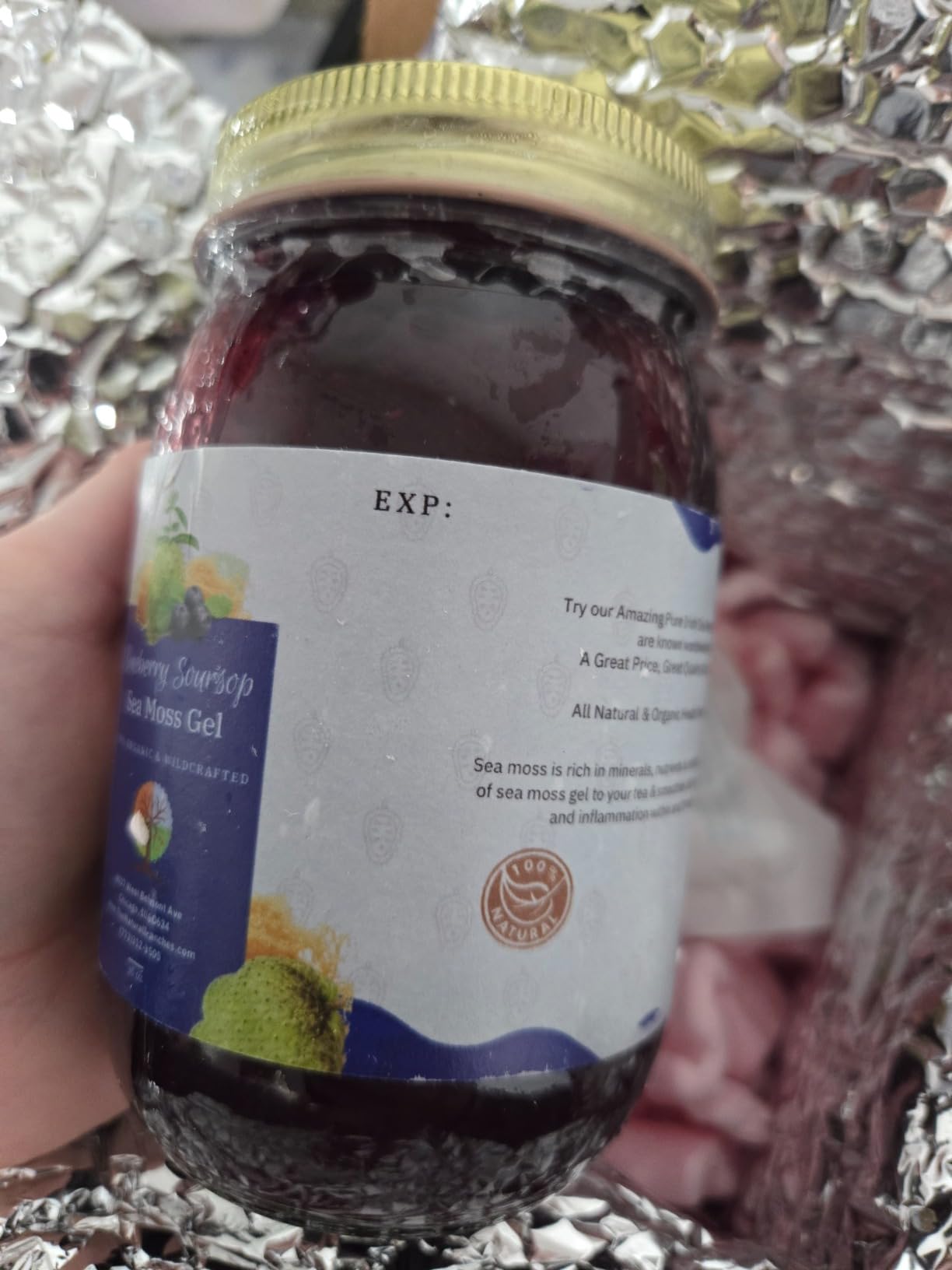 Organic Blueberry and Soursop Fruit Sea Moss Gel 16oz - All Natural & Certified USDA Organic Seamoss Gel - Wildcrafted Saint Lucia SeaMoss Gel - Proudly Made in the USA customer photo 1