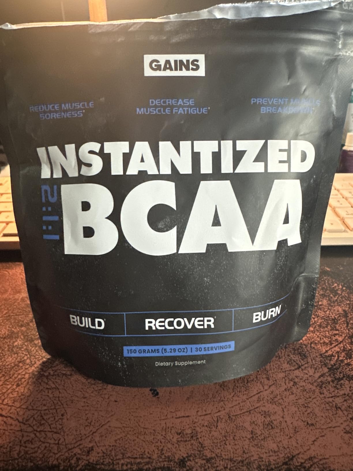 Gains in Bulk BCAA Powder, Pre Workout Plant Based Branch Chain Amino Acids, Gluten Free, Vegan Supplement with Keratin for Endurance & Strength During & Post Workout, Unflavored, 30 Servings customer photo 1