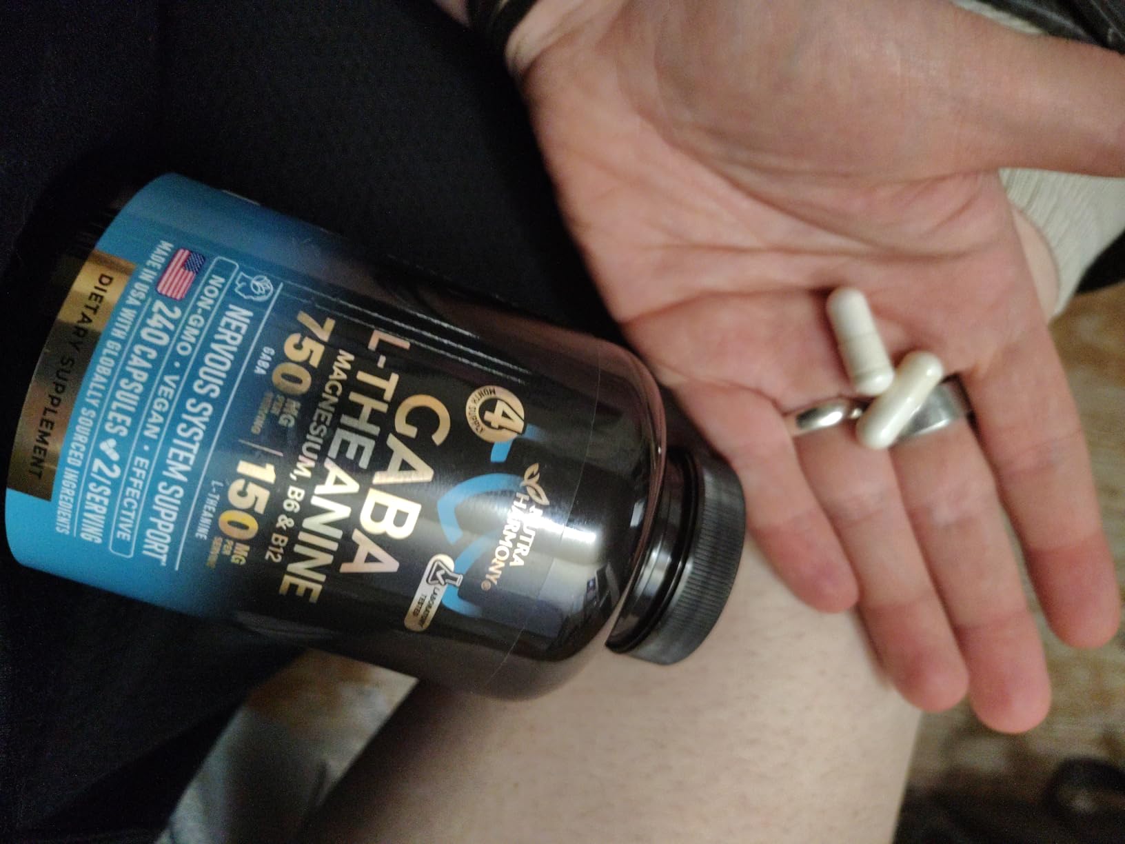 GABA L-Theanine 900 mg - Magnesium | Vitamin B6 - Calm, Sleep, Relaxation & Mood Support - Lab Tested - 750 mg Gamma AminoButyric Acid, 150 mg L-Theanine - Non-Habit Forming, Vegan - 120 Capsules customer photo 2