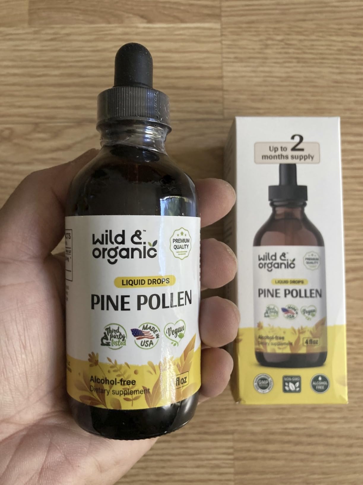 Wild & Organic Pine Pollen Tincture - Pine Pollen for Men & Women - Pure Pinus Massoniana Extract Drops - Vegan, Sugar & Alcohol-Free Liquid Supplement - 4 fl oz customer photo 2