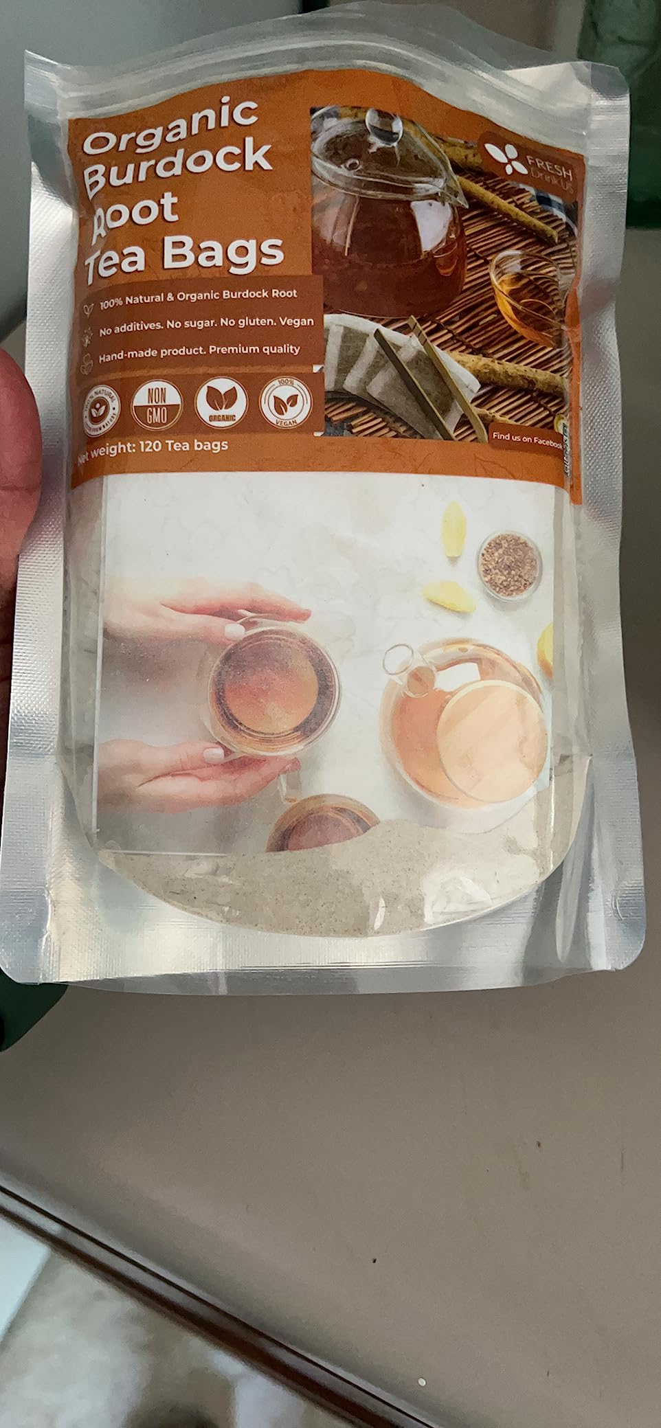 FreshDrinkUS, Premium 120 Burdock Root Tea Bags, 100% Natural & Pure, Herbal Tea. Made with Natural Material Tea Bags. No Sugar, No Caffeine, No Gluten, Vegan. customer photo 1