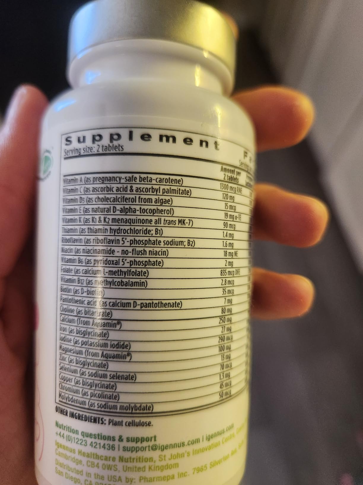 Igennus Methylated Prenatal Multivitamin for Women, Folate for MTHFR, High Absorption, Pure & Clean, Gentle Iron, Choline, Calcium & Magnesium, Vegan Pregnancy Vitamins, Halal, Non-GMO, 60 Tablets customer photo 2