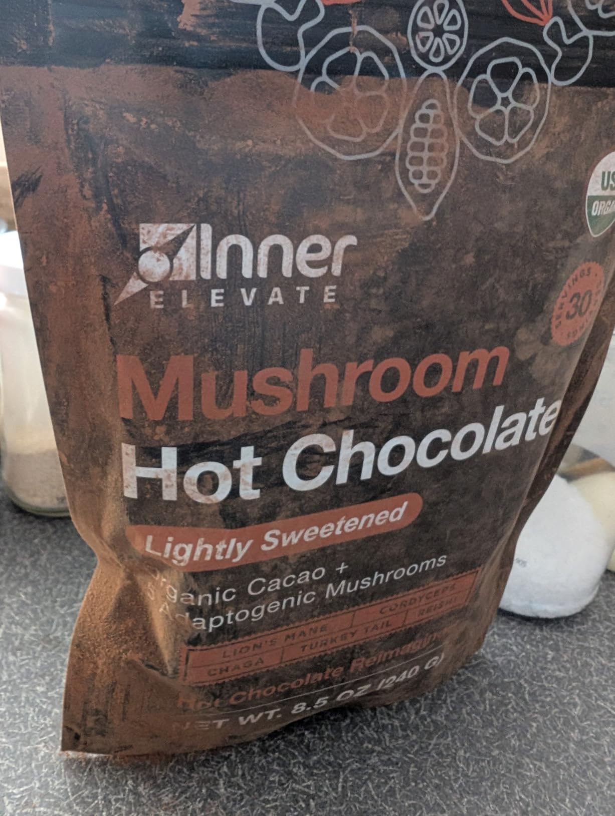 Inner Elevate Mushroom Hot Chocolate Superfood - Ceremonial Cacao with 5 Mushrooms (Lion's Mane, Cordyceps, Chaga, Reishi, Turkey Tail) - Great as a Coffee Alternative, Hot Chocolate, or Smoothie (30 Servings) customer photo 2