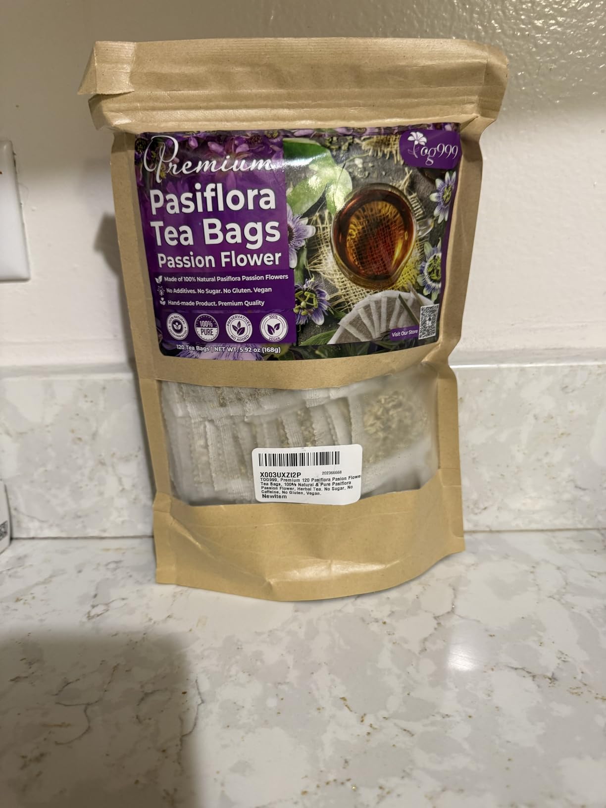 TOG999, Premium 120 Pasiflora Pasion Flower Tea Bags, 100% Natural & Pure Pasiflora Passion Flower, Herbal Tea. No Sugar, No Caffeine, No Gluten, Vegan. customer photo 1