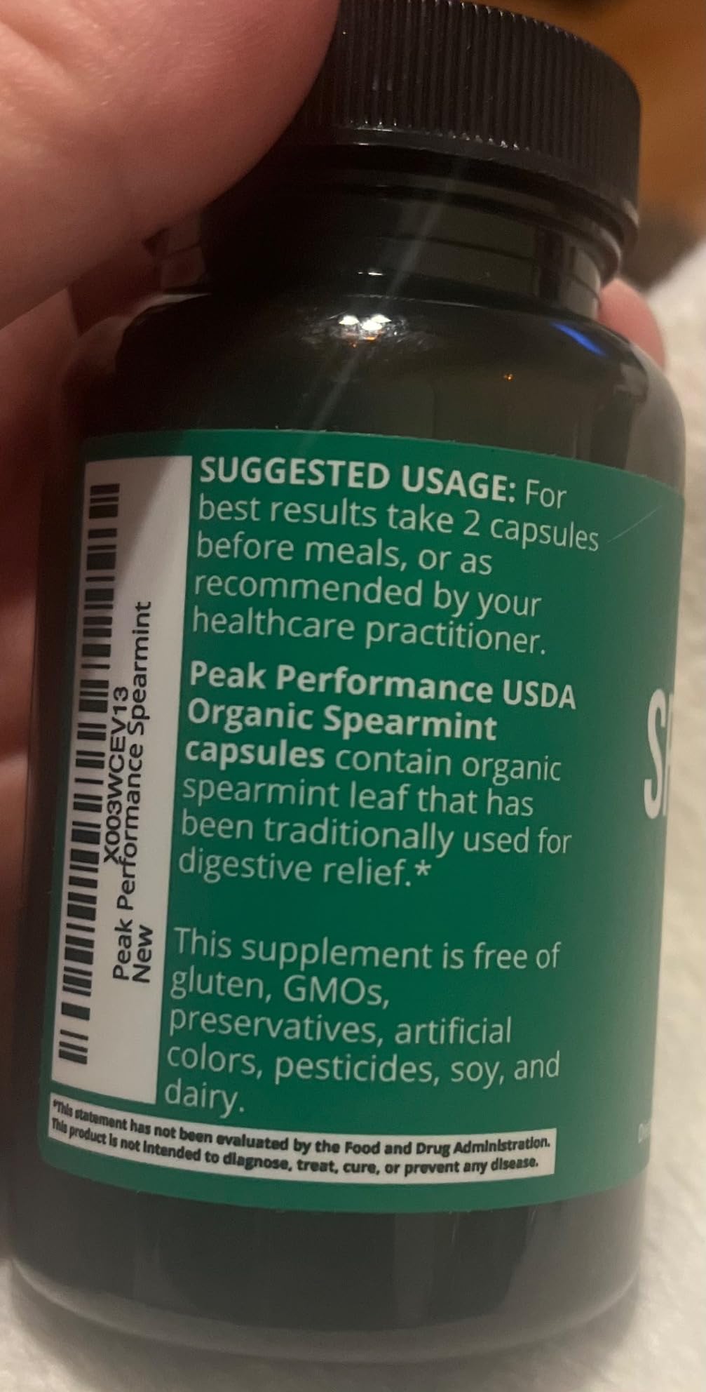 Peak Performance USDA Organic Spearmint Capsules. Organic Vegan Spearmint Leaf Pills for Digestive Support, Ingestion, and More. USA Tested Supplement for Women and Men. customer photo 1