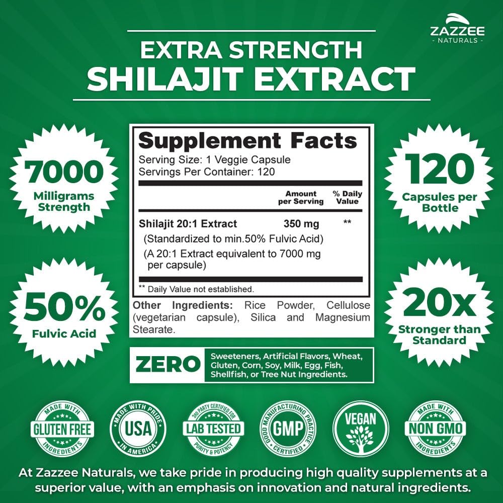 Zazzee 100% Pure Himalayan Shilajit 20:1 Extract, 50% Fulvic Acid, 120 Vegan Capsules, 4 Month Supply, Rich in Trace Mineral, 20X Potency, Energy & Vitality Support, Non-GMO, Made in the USA customer photo 1