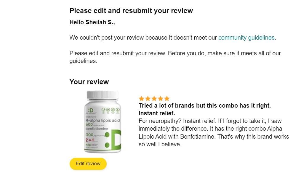 DEAL SUPPLEMENT R Alpha Lipoic Acid 600mg with Benfotiamine 300mg Per Serving, 120 Veggie Capsules - 200mg R-ALA Per Capsule - Antioxidant Supplement for Energy & Nervous System Support customer photo 1
