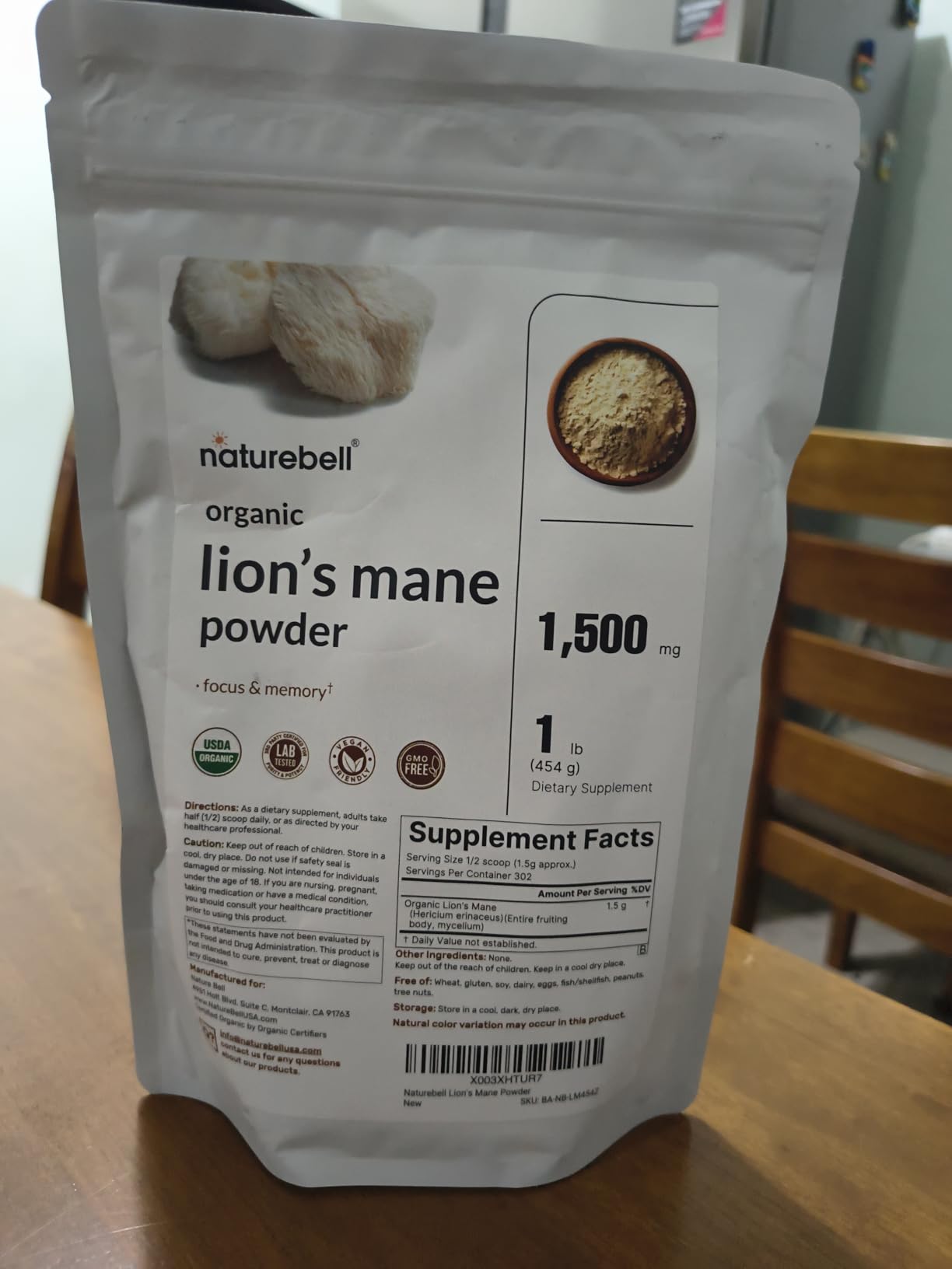 NatureBell Organic Lion's Mane Powder 1,500mg - 1 lb - Brain, Focus & Memory Support - Whole Fruiting Body & Mycelium - Non-GMO & Gluten-Free customer photo 1