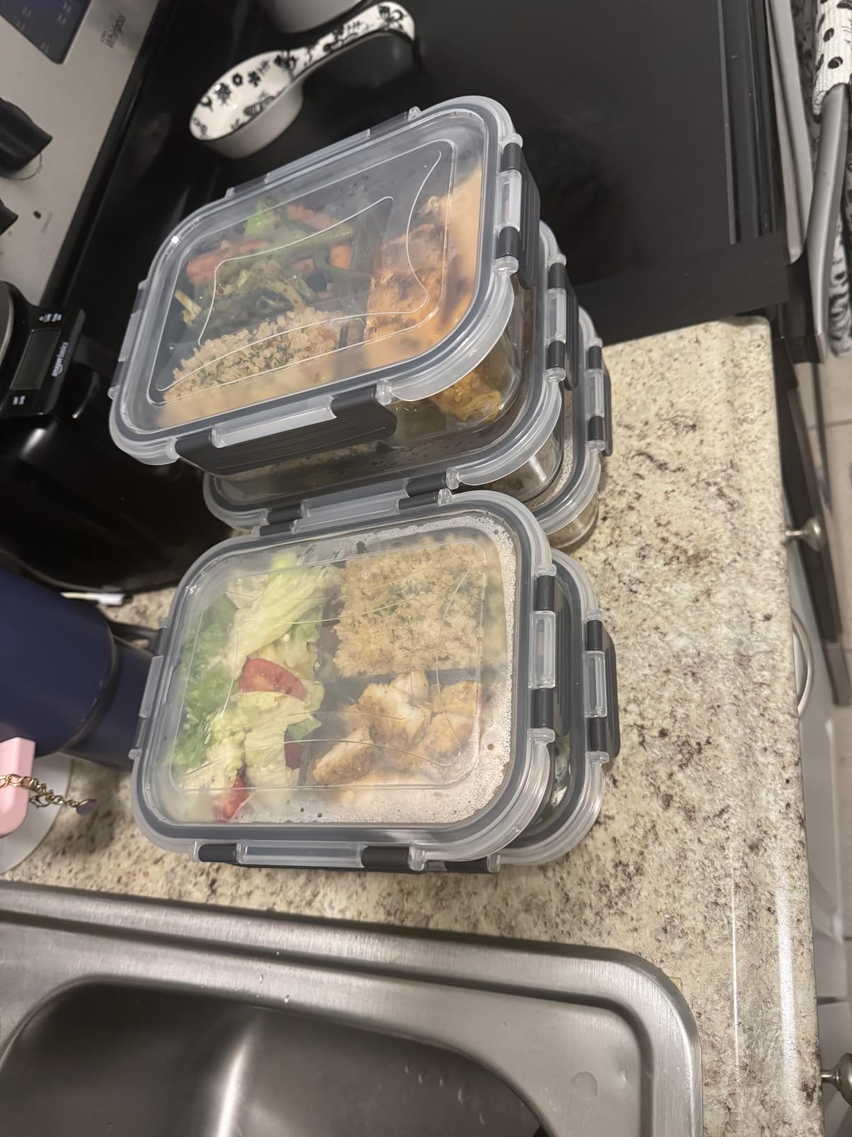Skroam 5-Packs 36OZ Glass Airtight Food Storage Containers 3 Compartments, Meal Prep Container Set with Lids for Pantry Kitchen Organizers and Storage, BPA Free Glass Lunch Boxes Bento customer photo 1