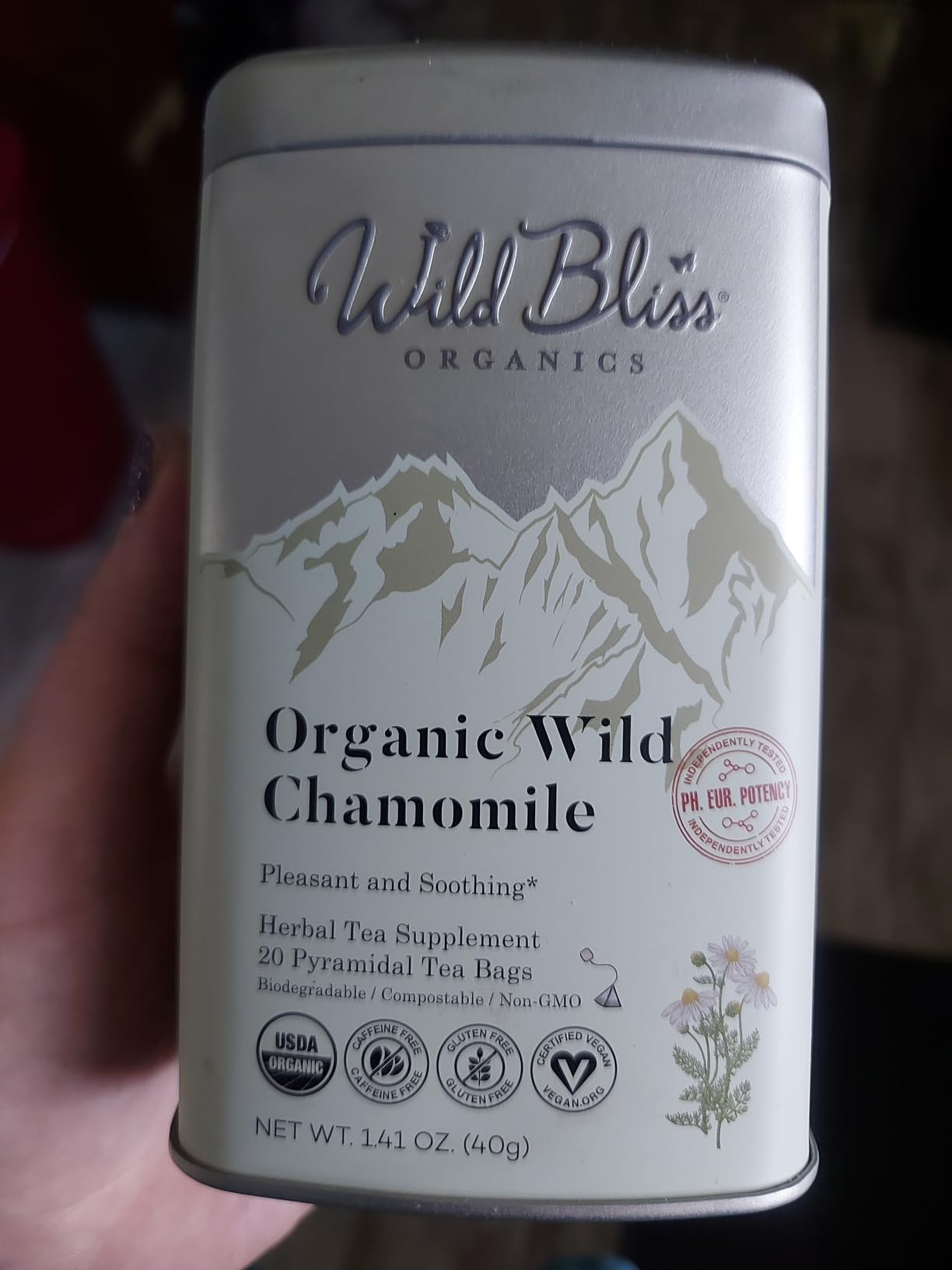 Wild Bliss Organic Chamomile Tea - Caffeine Free Calming Herbal Support - Pharmacopoeia Potency - 20 Plant Based Tea Bags customer photo 2