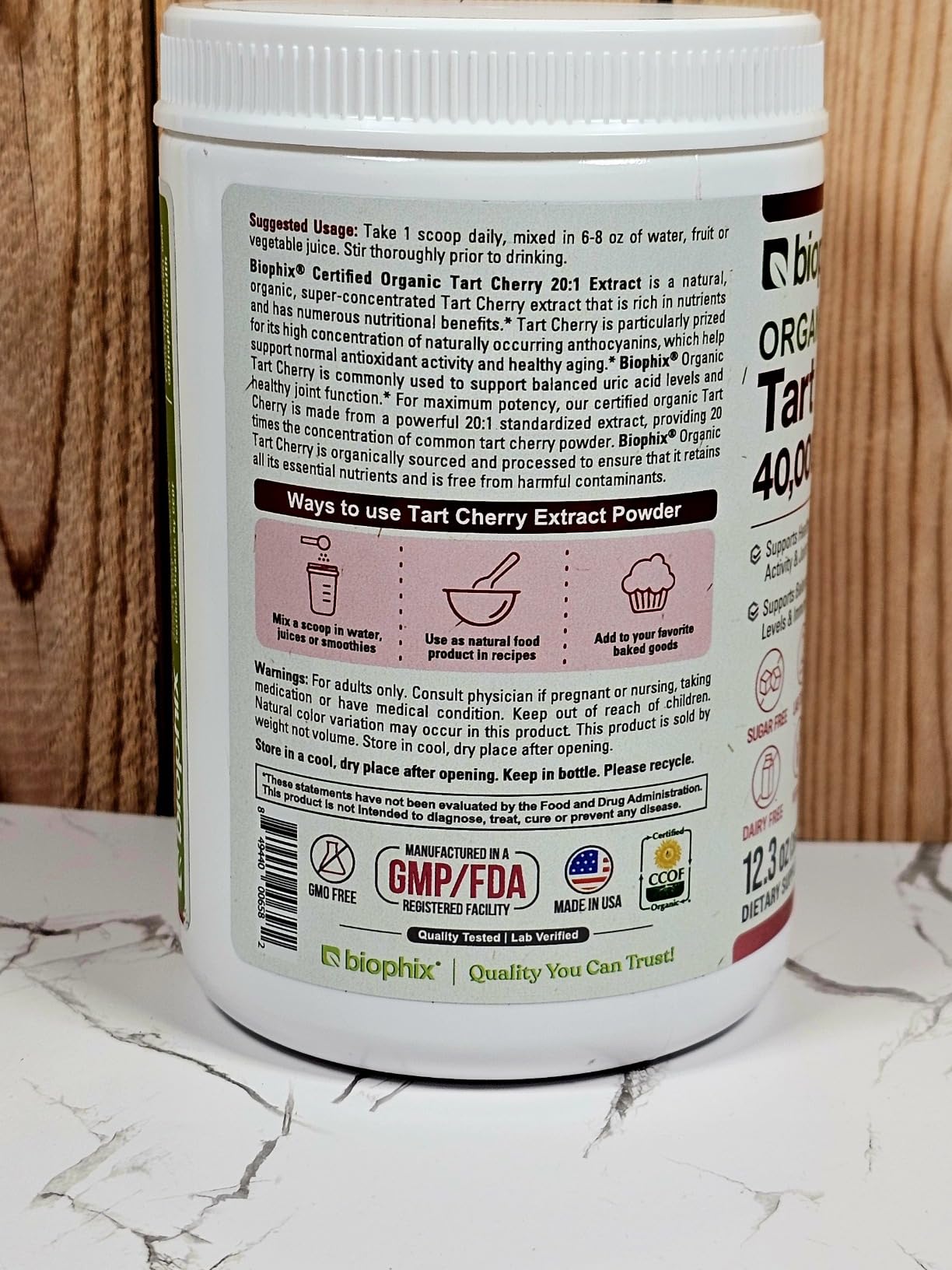 biophix Tart Cherry Powder Organic USDA 20:1 Extract 12.3 oz 350 g - Antioxidant-Rich Superfood - Supports Heart Health - Digestive Health - Natural Flavor - No Sugar Added customer photo 1