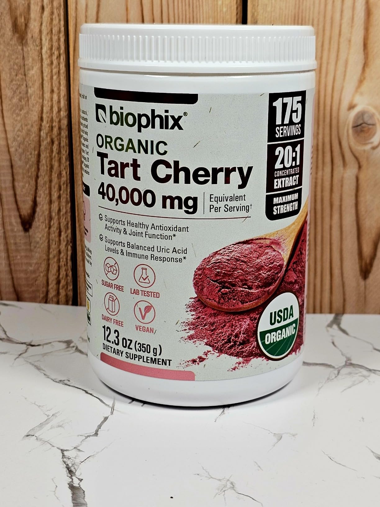 biophix Tart Cherry Powder Organic USDA 20:1 Extract 12.3 oz 350 g - Antioxidant-Rich Superfood - Supports Heart Health - Digestive Health - Natural Flavor - No Sugar Added customer photo 2