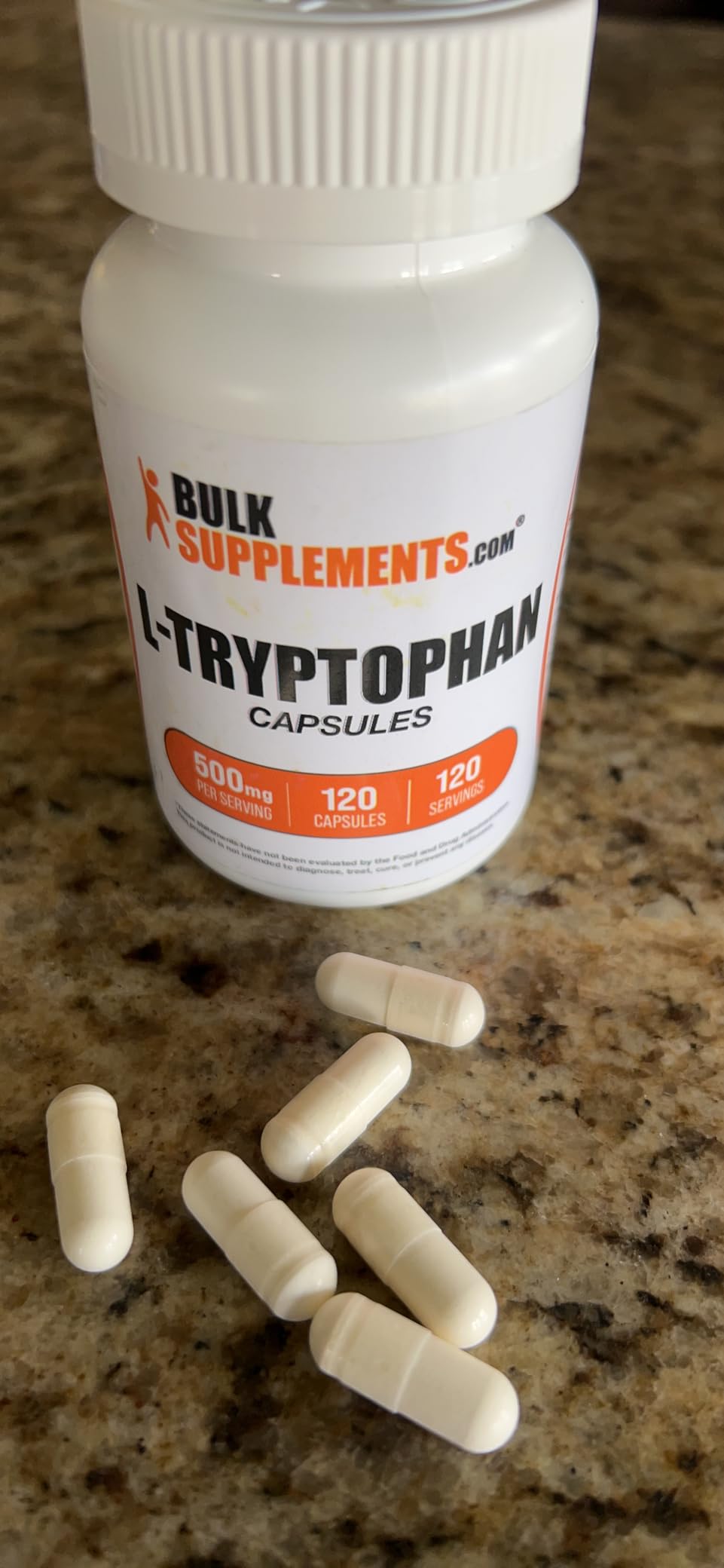 BulkSupplements.com L-Tryptophan Capsules - Tryptophan Supplement, L-Tryptophan 500mg - Amino Acid Supplement, Gluten Free - 1 Capsule per Serving, 240 Capsules (Pack of 1) customer photo 1