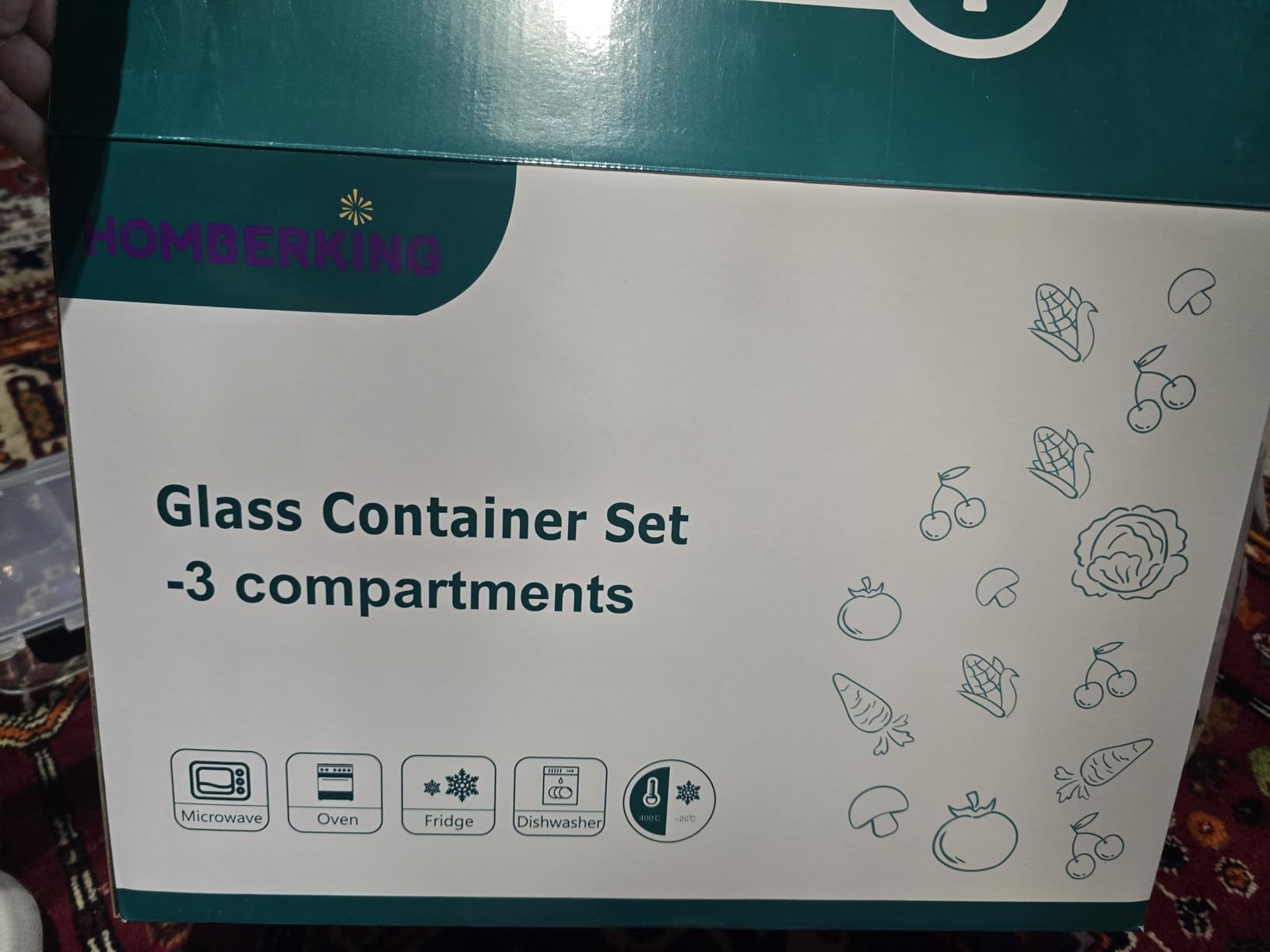 HOMBERKING 8 Pack Glass Meal Prep Containers 3 Compartment, 36oz Glass Food Storage Containers with Lids, Airtight Lunch Bento Boxes, BPA-Free & Leak Proof (8 lids & 8 Container) - Black customer photo 2