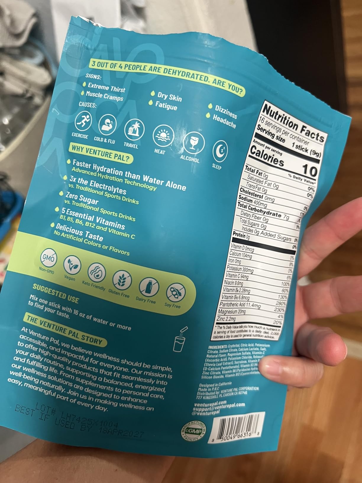 Venture Pal Sugar Free Electrolyte Powder Packets - Liquid Daily IV Drink Mix for Rapid Hydration & Party Recovery | 5 Vitamins & 7 Electrolytes| Keto Friendly | Non-GMO | Certified Vegan | 16 Sticks customer photo 2