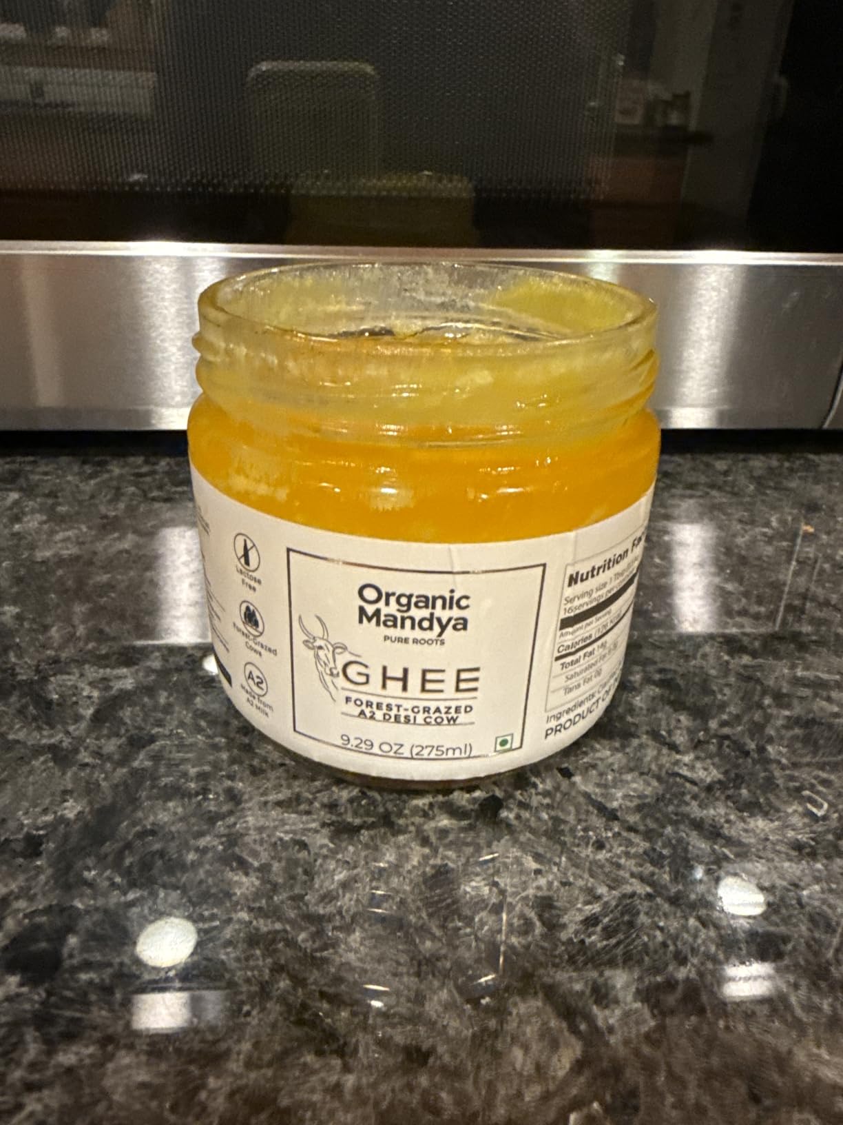 A2 Desi Grass-Fed Ghee Clarified Butter, Pasture Raised, Lactose Free, Stress-Free Cattle (9.3 oz / 275 ml) by Organic Mandya customer photo 1