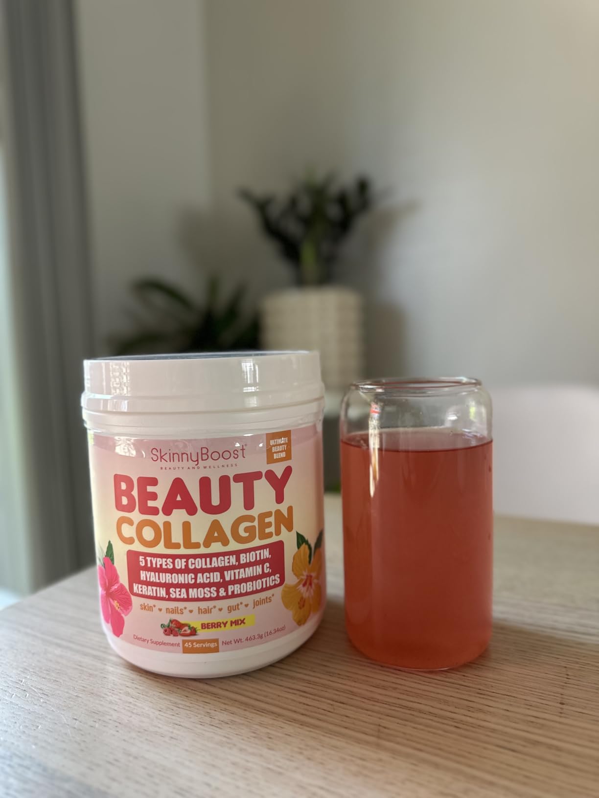 Beauty Collagen Powder-5 Types of Hydrolyzed Collagen, Sea Moss, Biotin, Keratin, Hyaluronic Acid, Vitamin C and Probiotics-Hair, Skin, Nails- All Natural, Made in USA-45 Servings- Mixed Berry customer photo 1