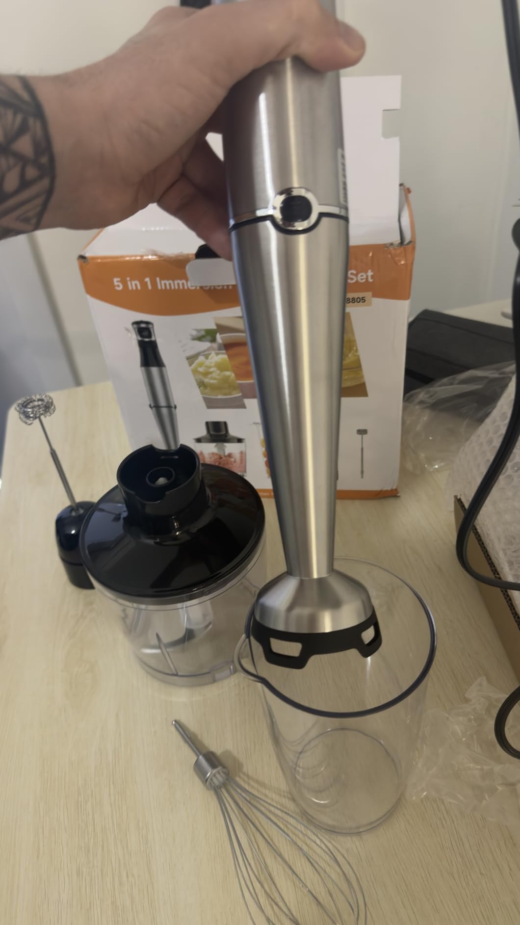 Turelar Immersion Blender Handheld Corded Hand Blenders Set 1100W, Trigger Variable Speed 5 in 1 Stick Emulsifier with Chopper, Whisk and Frother for Soup, Baby Food and Smoothies, Black customer photo 1