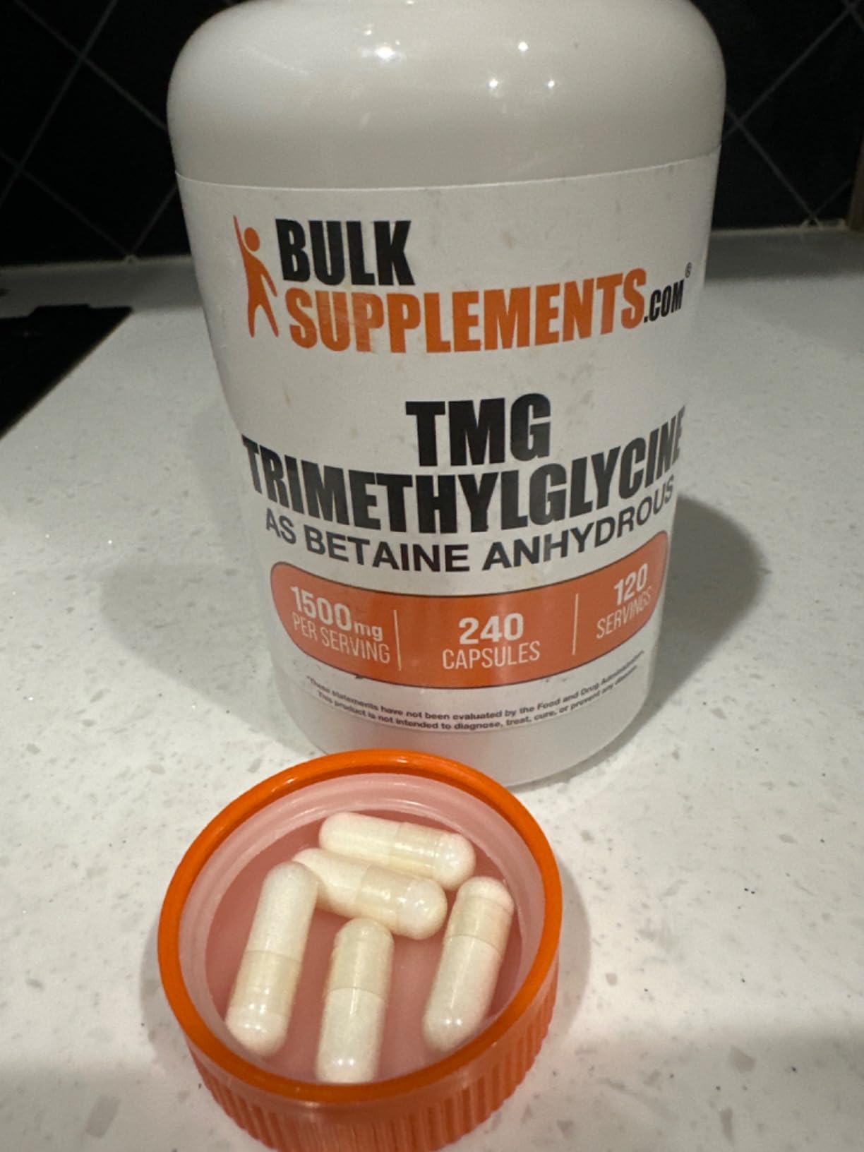 BulkSupplements.com TMG Capsules - Trimethylglycine as Betaine Anhydrous, TMG Supplement - Gluten Free, 2 Capsules per Serving (1500mg), 240 Count (Pack of 1) customer photo 1