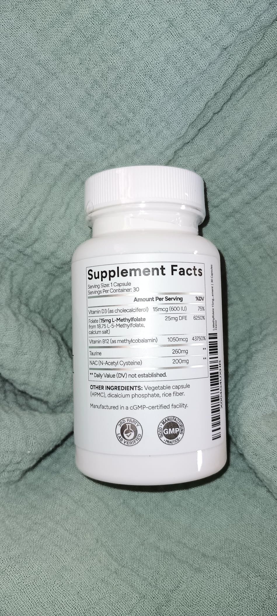 L-Methylfolate 15mg | 5-MTHF (Active B9) with Methyl B12, D3, NAC & Taurine | Premium Methylated Folate Supplement for Daily Use | Mood, Energy & Cognitive Support | 60 Capsules customer photo 1
