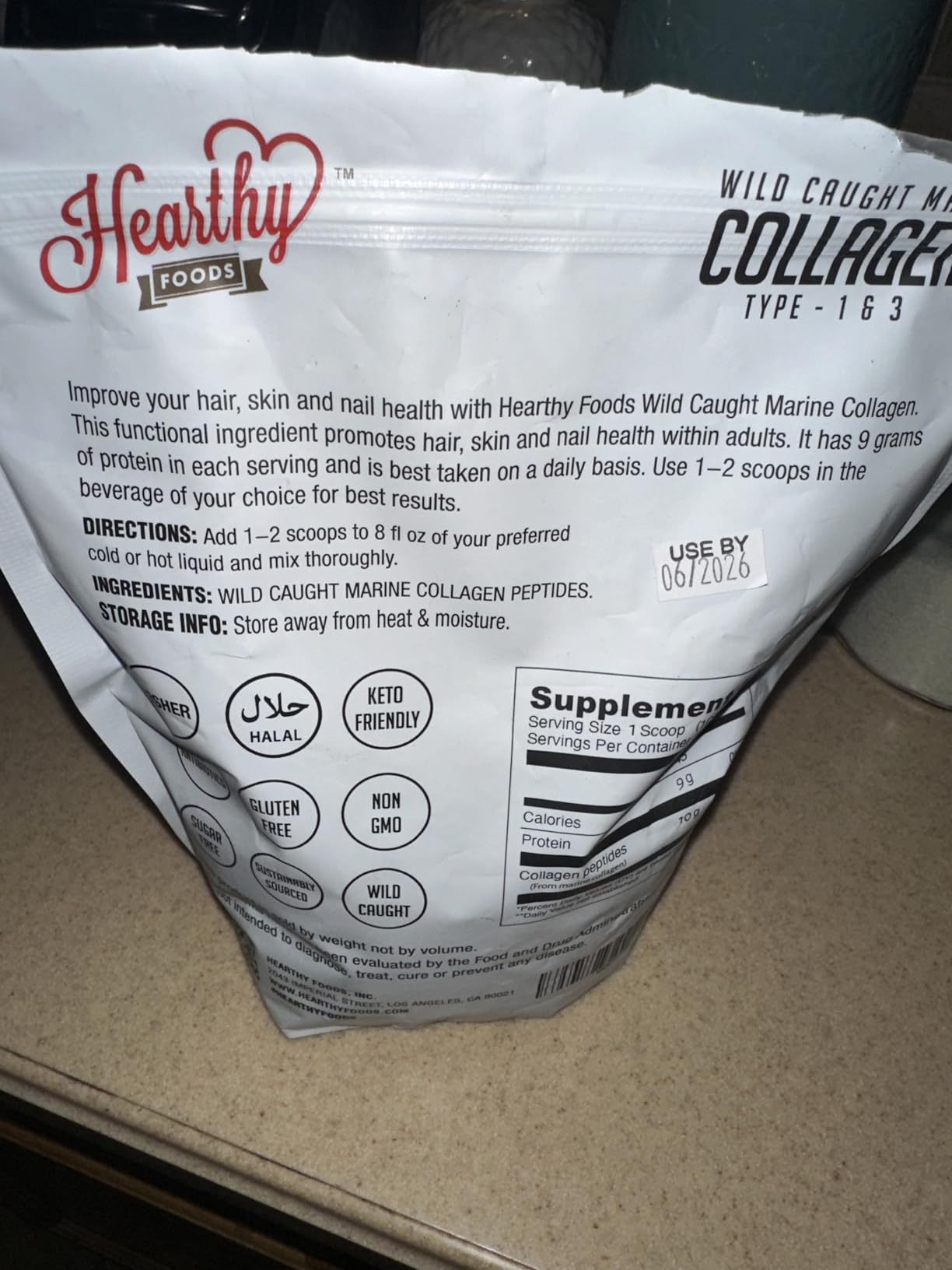 HEARTHY FOODS Marine Collagen Powder 16 Oz - Sourced from Wild-Caught Fish, Pescatarian Friendly, Keto Certified & Non-GMO Verified - Easy to Mix in Water - 45 Servings customer photo 2