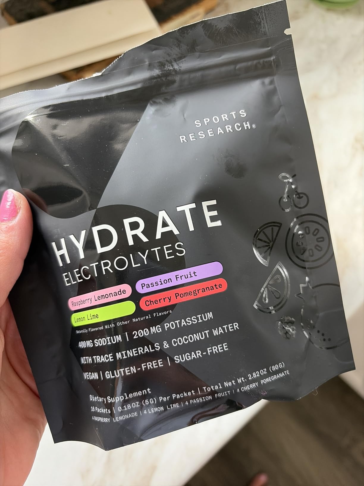 Sports Research Hydrate Electrolytes Powder Packets - Sugar-Free & Naturally Flavored with Vitamins, Minerals, and Coconut Water - Supports Hydration - 16 Packets - Variety Pack customer photo 1