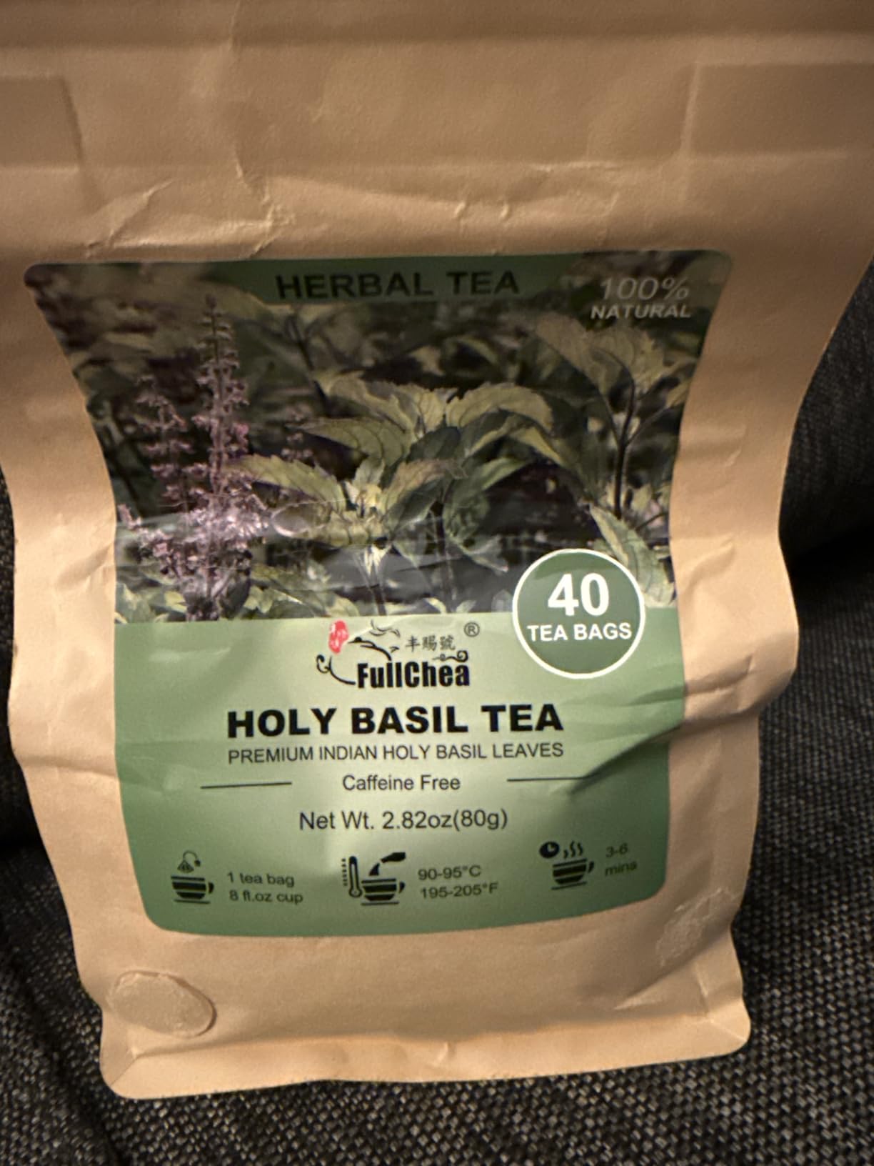 FullChea - Holy Basil Tea Bags, 40 Tulsi Teabags, 2g/bag - Premium Holy Basil Leaves - Non-GMO - Caffeine-free - Support Digestion & Boost Immunity customer photo 2