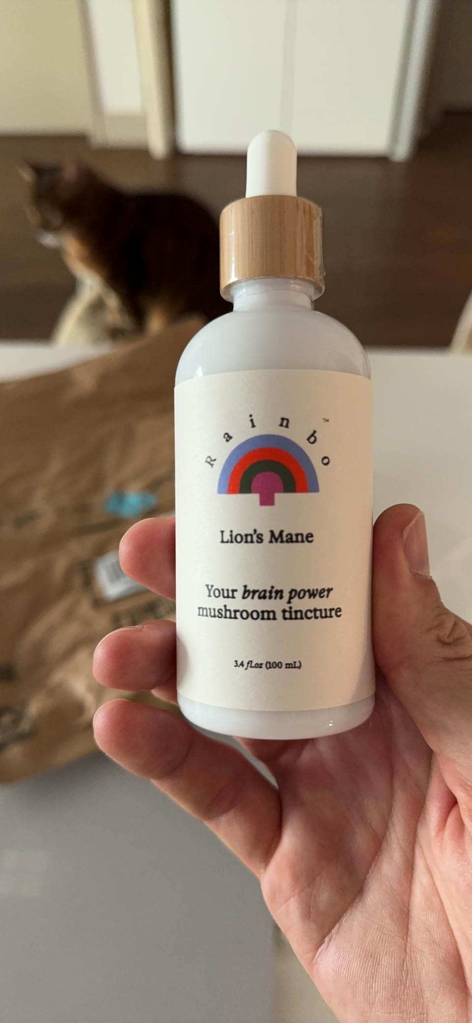 Rainbo - Lion's Mane Mushroom Tincture - Dual Extract Mushroom Supplement - Brain Support, Focus, Memory, Liquid Lion's Mane Supplement, Vegan, Non GMO, 3.4 fl oz customer photo 1