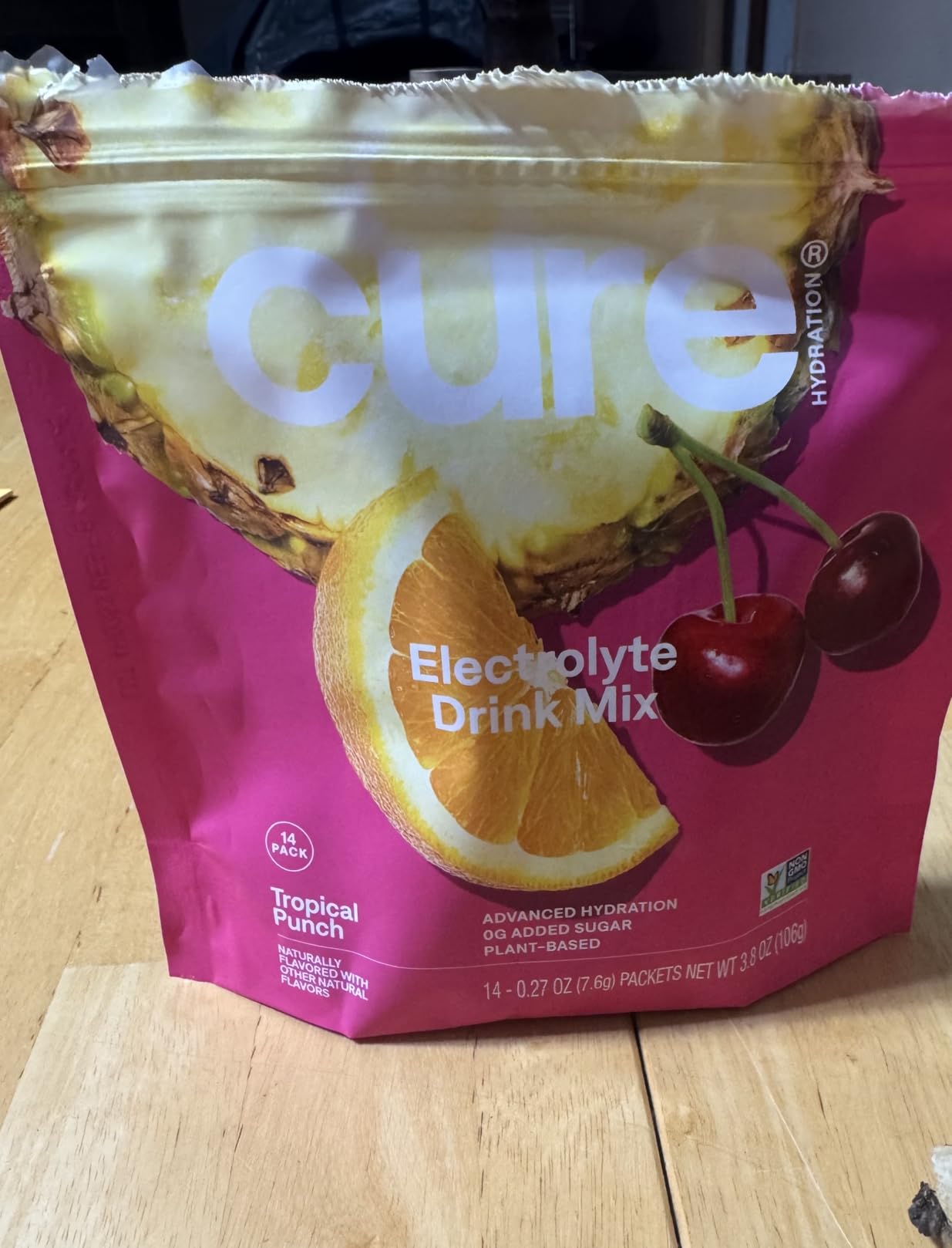 Cure Hydration | Plant-Based Electrolyte Drink Mix | No Added Sugar | FSA-HSA | Dehydration Relief Powder Made with Coconut Water | Non-GMO | Vegan | Pouch of 14 Packets - Tropical Punch customer photo 1