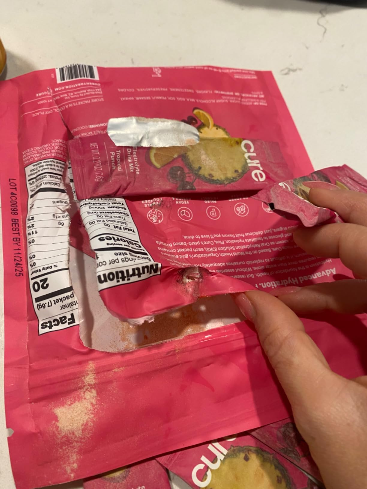 Cure Hydration | Plant-Based Electrolyte Drink Mix | No Added Sugar | FSA-HSA | Dehydration Relief Powder Made with Coconut Water | Non-GMO | Vegan | Pouch of 14 Packets - Tropical Punch customer photo 2