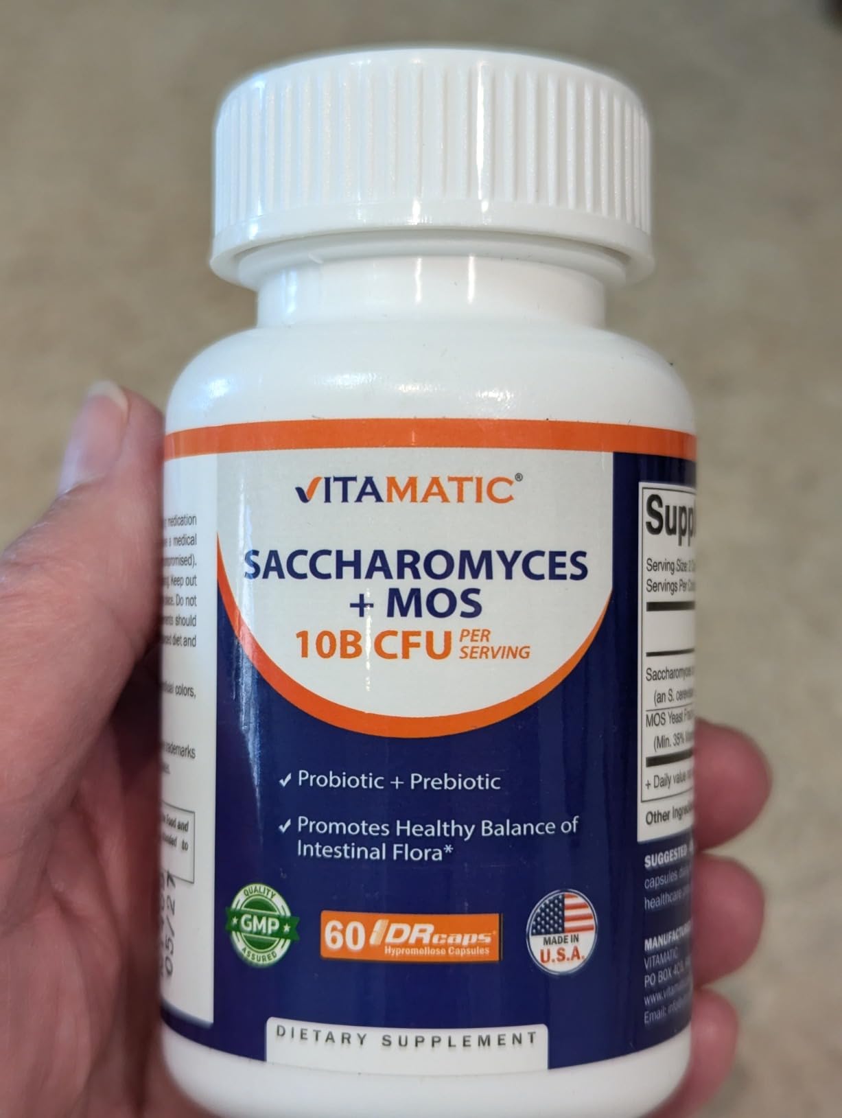 Vitamatic Saccharomyces Boulardii Probiotic 10B per Serving + Yeast Extract (MOS Yeast Fraction) 300 mg - 60 DR Capsules - Made in the USA customer photo 1