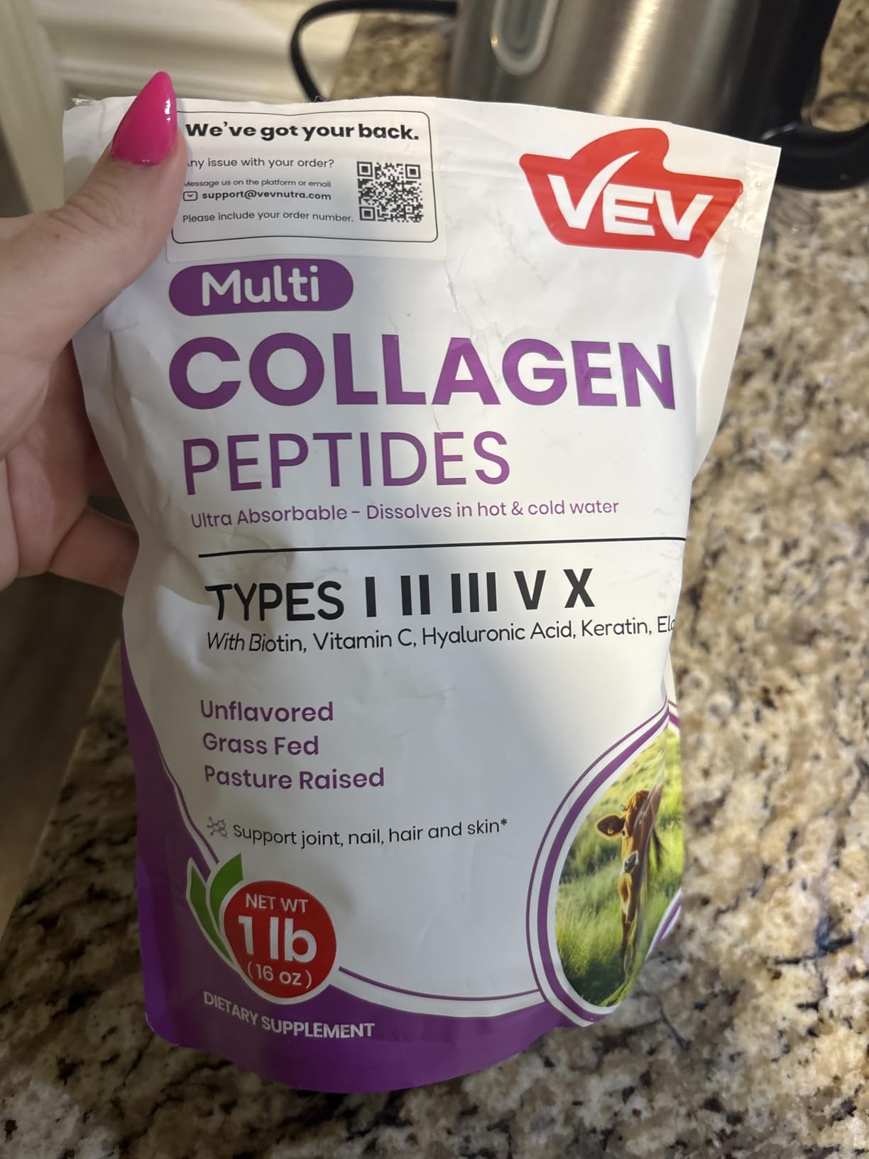 VEV Multi Collagen Peptides Powder, 16 oz (41 Servings) - Type I, II, III, V, X, Hydrolyzed Collagen, Hyaluronic Acid, Biotin, Vitamin C, Supports Skin, Unflavored, Dissolves Easily, Keto-Friendly customer photo 2
