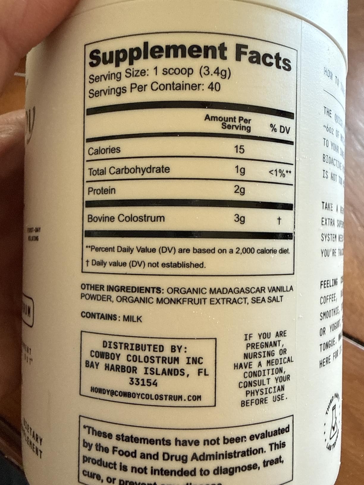 Cowboy - The Exclusive 1st Milking, Whole, Grass Fed Colostrum Supplement for Full Body Health - Bovine Colostrum Powder Packed w/Bioactive Nutrients - Sugar Free (Unflavored, 40 Servings) customer photo 2