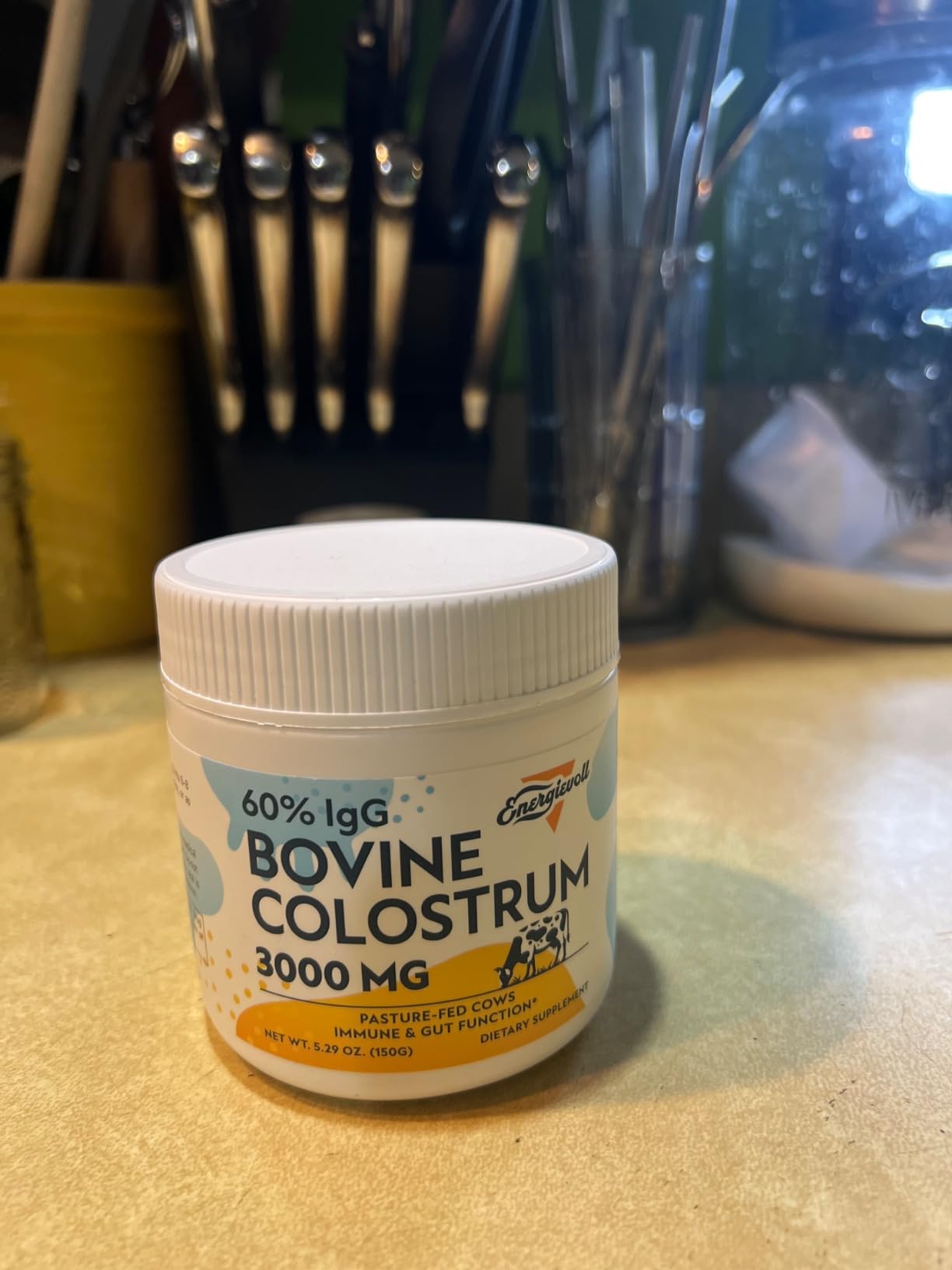 Energievoll Bovine Colostrum Supplement Powder - 60% IgG 3000 mg for Gut, Hair Growth, Beauty, and Immune, Easy to Mix, Unflavored (50 Servings) customer photo 1