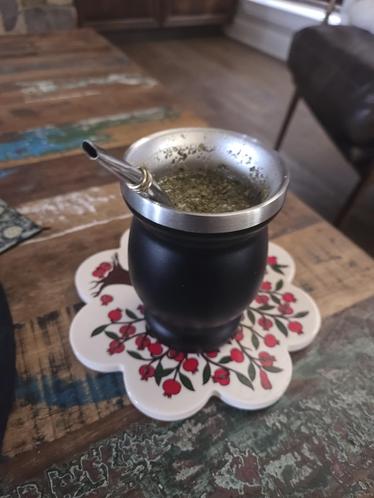 Husfunov 8oz Yerba Mate Cup, 304 Stainless Steel Double-Wall Mate Cup, Heat Insulation Yerba Mate Gourd, Tea Cup Set Includes Cleaning Brush & 2 Bombillas (Black) customer photo 2