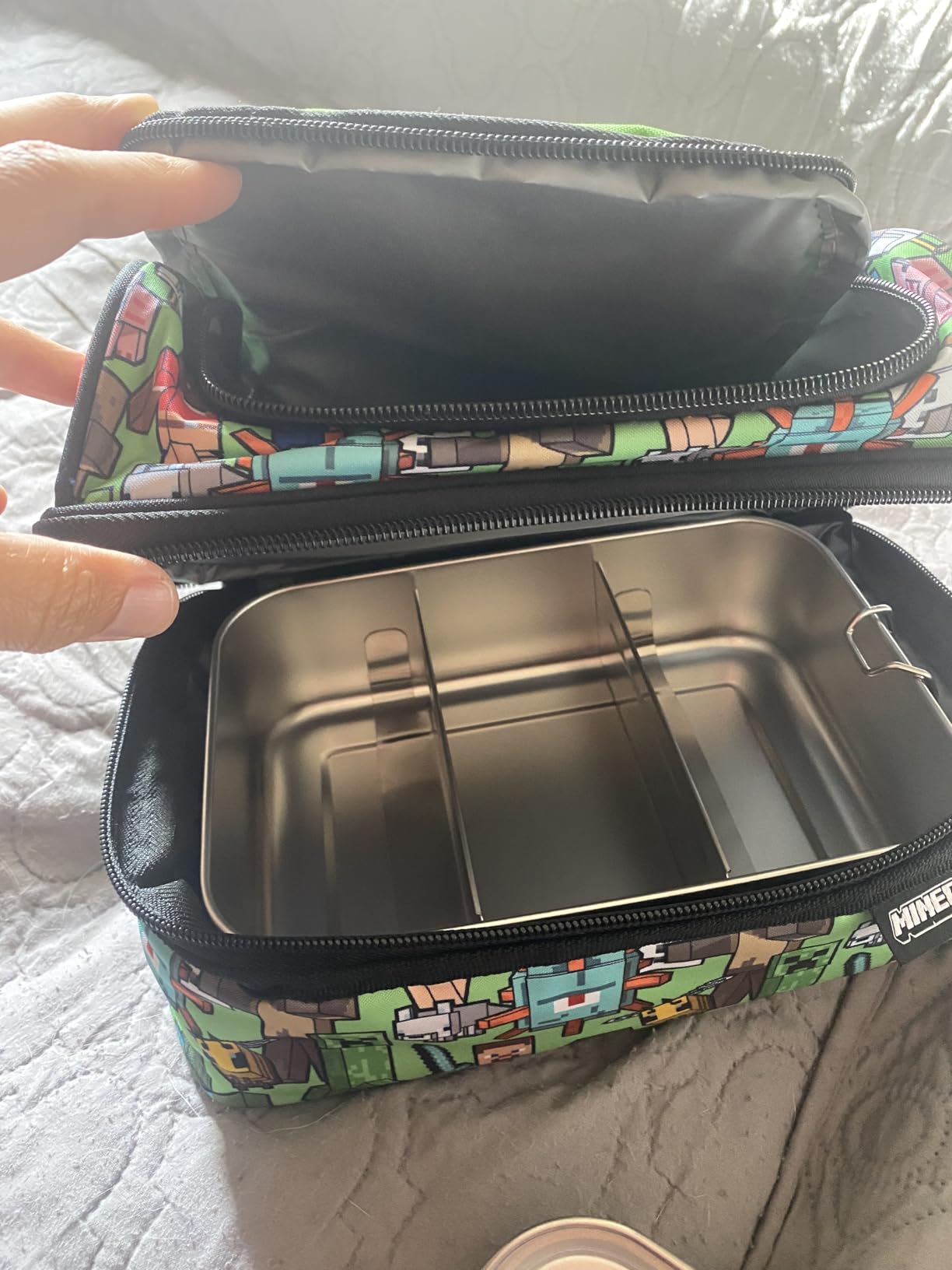 E-far Stainless Steel Bento Box, Medium 850ml Metal Bento Lunch Box Container, 28oz Leak-Proof Lunch Container with Lids and 2 Removable Dividers, Reusable Meal Storage for Camping Picnic Travel Work customer photo 2