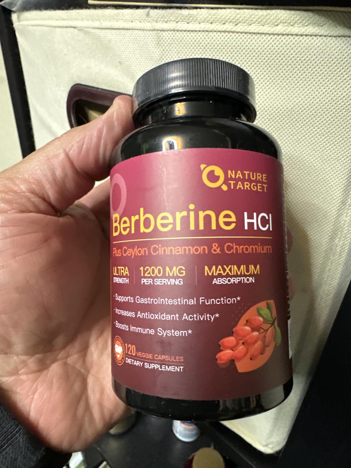 NATURE TARGET Berberine HCL 1200mg, Berberine Supplement with Ceylon Cinnamon, Chromium - Supports Immune, Gastrointestinal & Digestive Health, Non-GMO, 120 Capsules customer photo 2