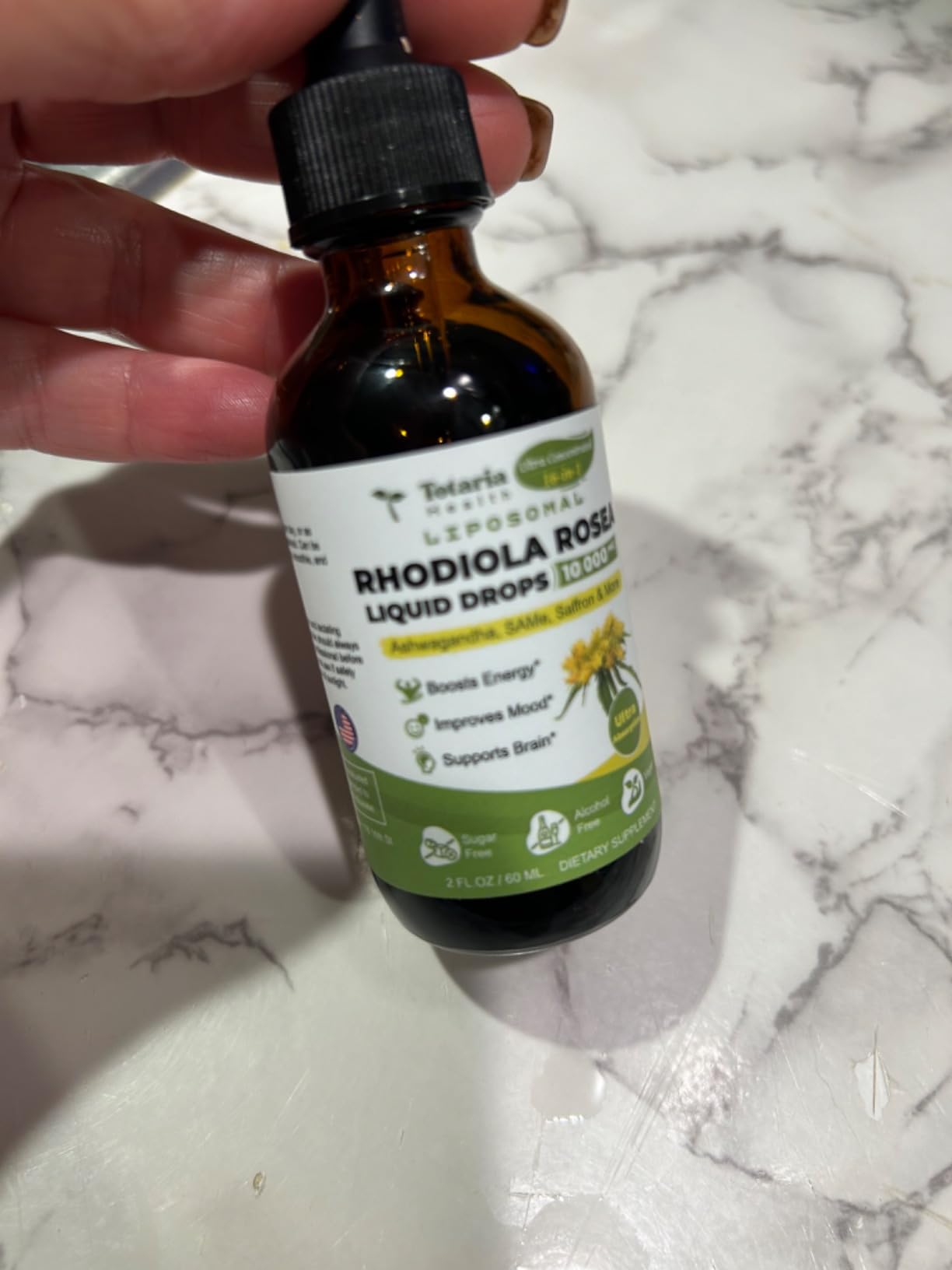 Totaria 16-in-1 Liposomal Rhodiola Rosea Supplement Tincture 1000mg, Ultra Strength Rhodiola 10:1 Root Extract w/Ashwagandha, Rhodiola Liquid Drops for Natural Relaxation, Mood, Energy, Alcohol-Free customer photo 2