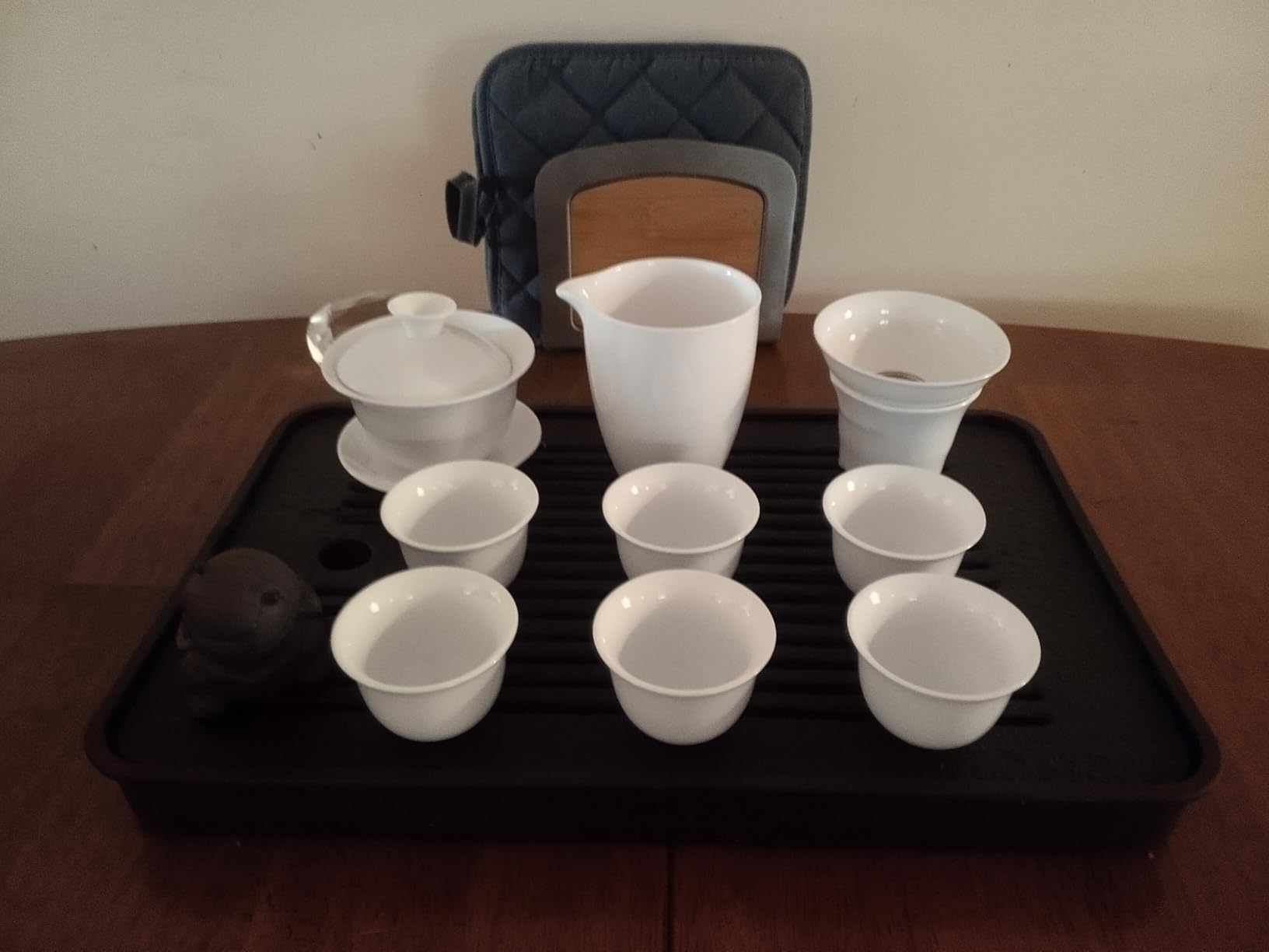 Zurucily Tea Tray, Kungfu Tea Serving Tray Tea Table Set with Water Storage Drainage (Black) customer photo 2