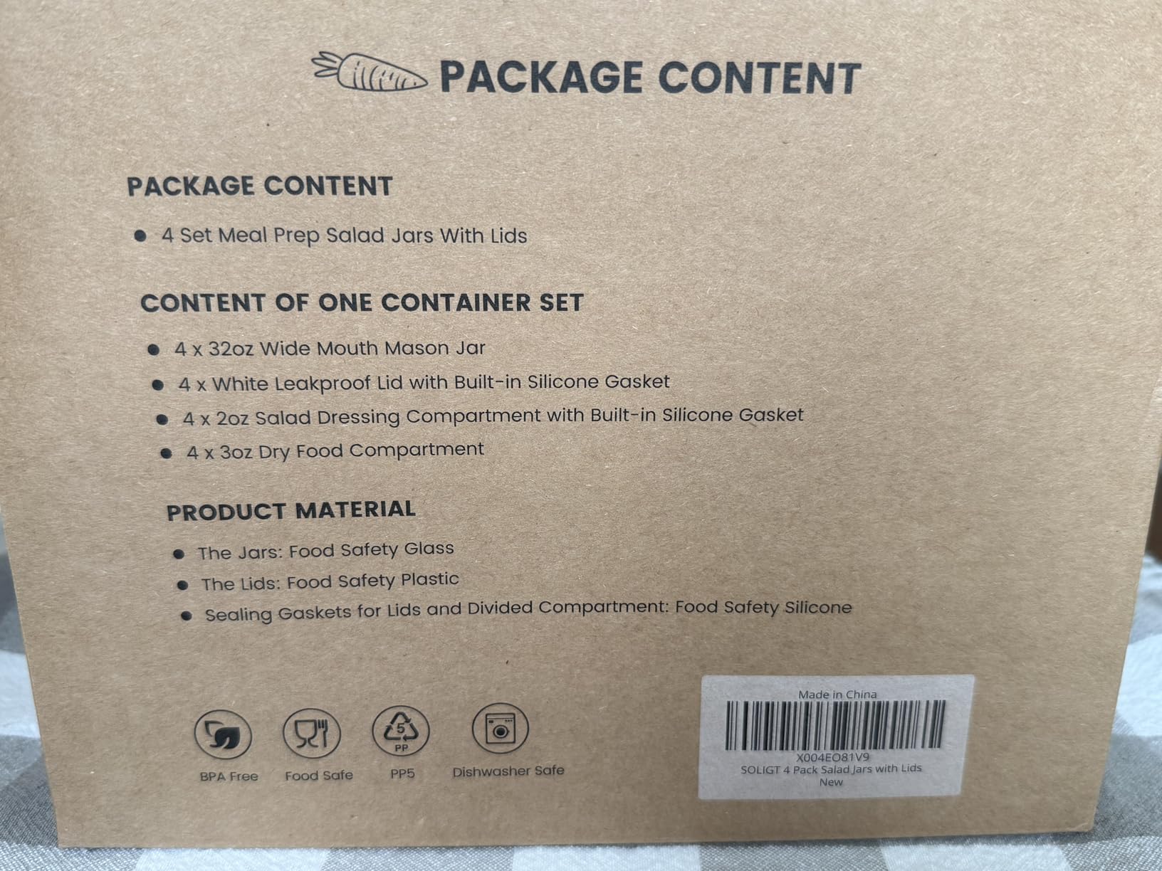 SOLIGT 4 Pack Glass Salad Jars with Lids Meal Prep, Leakproof Container for Lunch, Two Small Built-in Boxes with Wet/Dry Separation for Salad Dressing and Dry Ingredients, 32oz Mason Jars customer photo 2