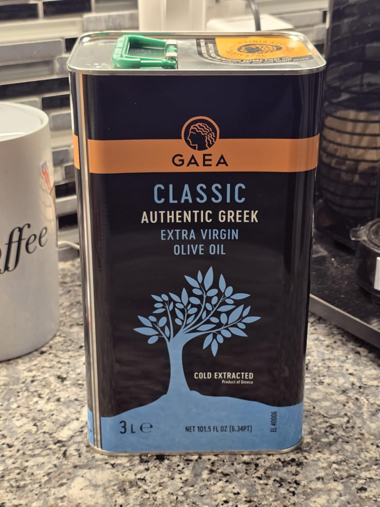 Gaea Classic Authentic Extra Virgin Olive Oil | Cold Pressed | Non-GMO | Mild Flavor Perfect for Cooking | 101.5 fl oz tin delivered in a protected clamshell box (Pack of 1) customer photo 1