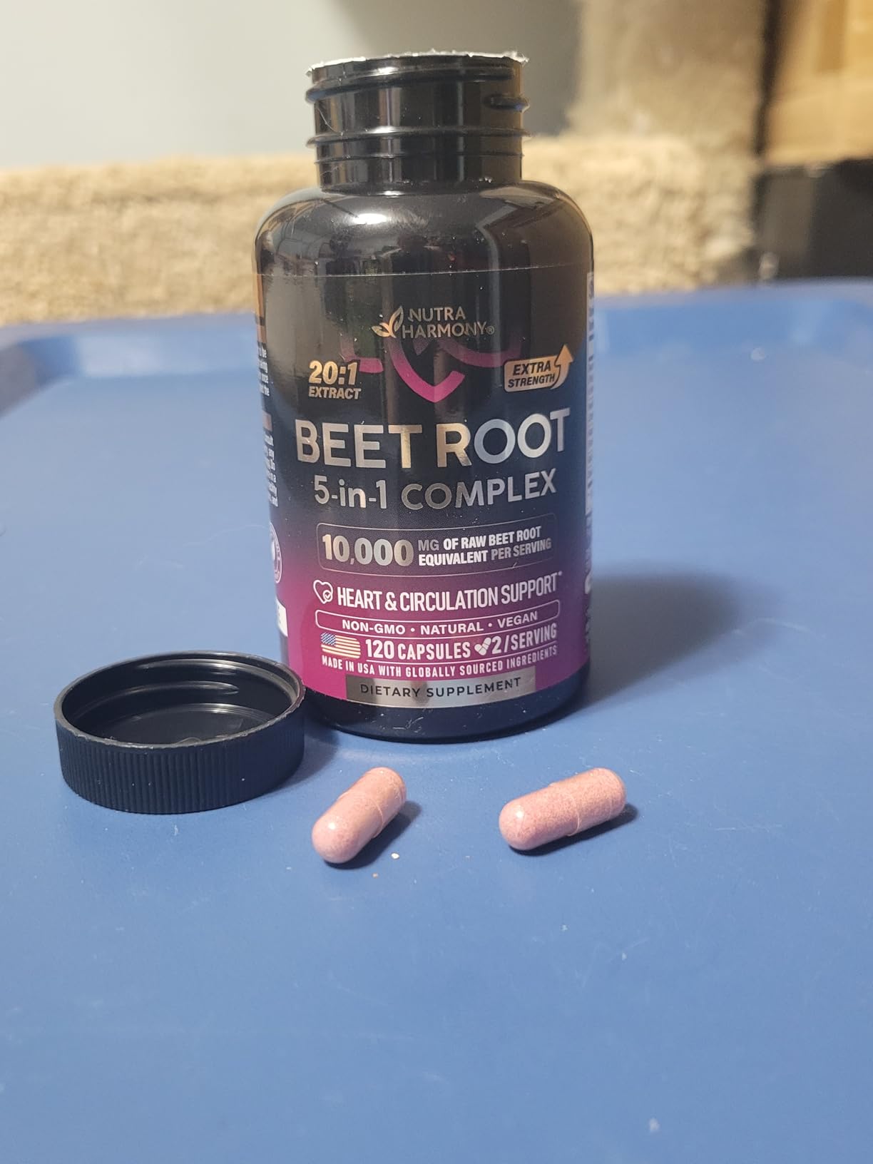 Beet Root Capsules - Healthy Blood Pressure Support Supplement for Heart & Circulation Support - with Hawthorn Berry, Hibiscus & Garlic - Nitric Oxide for Energy - Made in USA, 120 Capsules customer photo 1