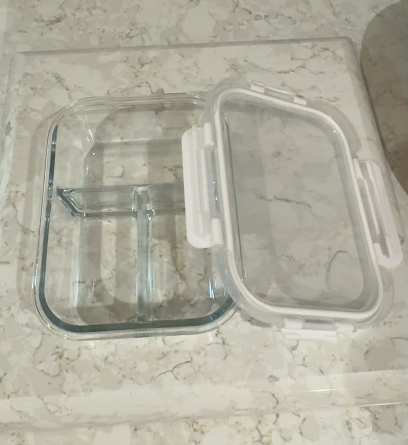 KOMUEE Glass Meal Prep Containers 3 Compartments, 5 Pack 36 oz, Glass Food Storage Containers with Lids, Airtight Lunch Bento Box, Portion Control, Freezer and Microwave Safe customer photo 1