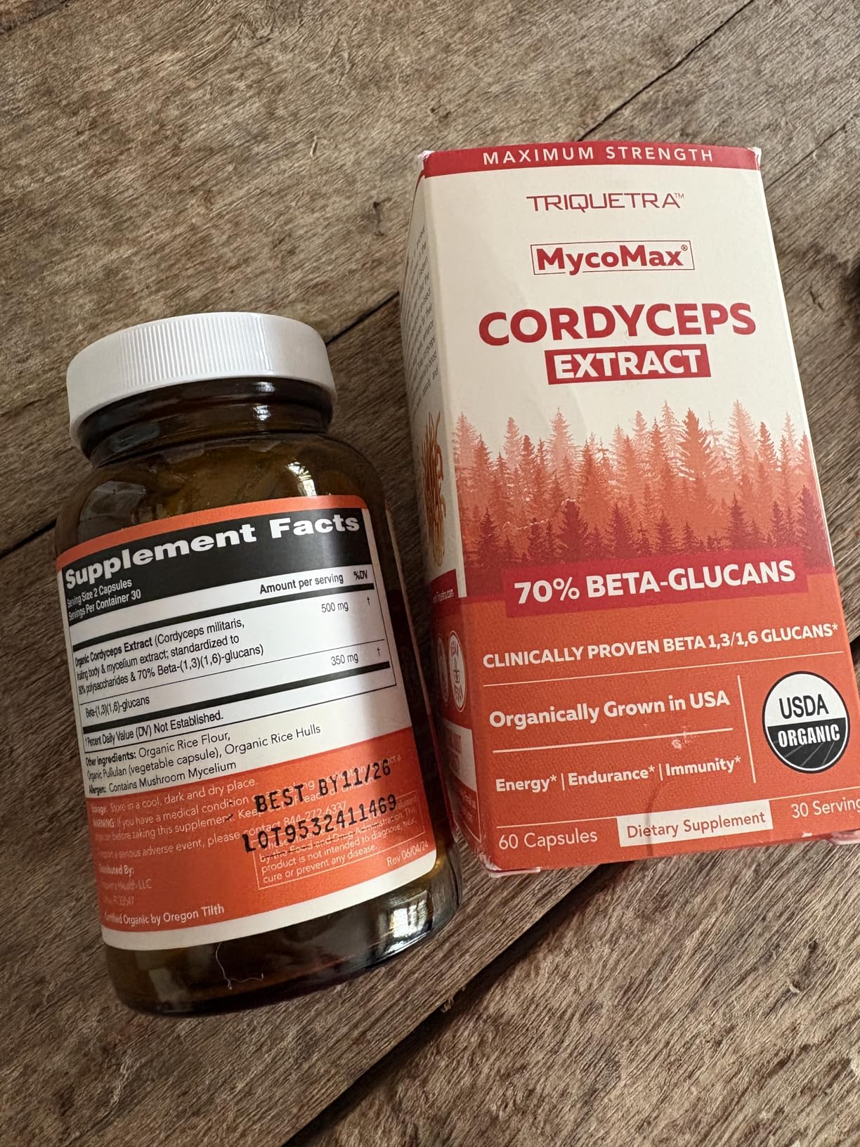 Organic Cordyceps Mushroom Extract - 70% Beta Glucans - Highest Active Nutrient Levels, Max Potency Cordyceps Capsules, US Grown + Ultrasonic Extraction - Performance, Immunity & Energy - 60 Capsules customer photo 1