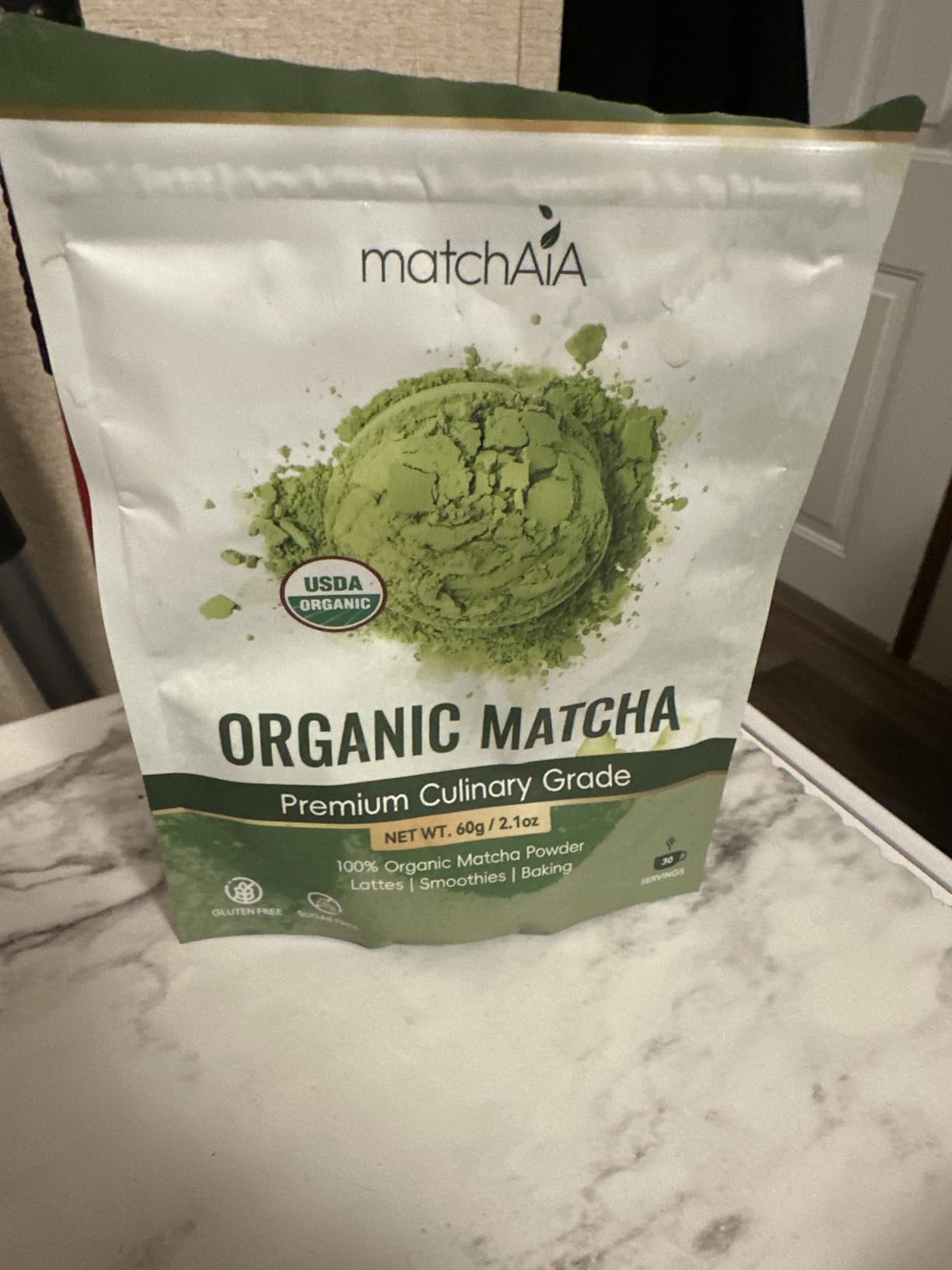 MatchAiA Organic Matcha Green Tea Powder - Premium Culinary Grade, USDA Certified, 100% Pure - Perfect for Lattes, Smoothies, Desserts and Baking - Sugar Free, Gluten Free (60g / 2.1oz Pouch) customer photo 2