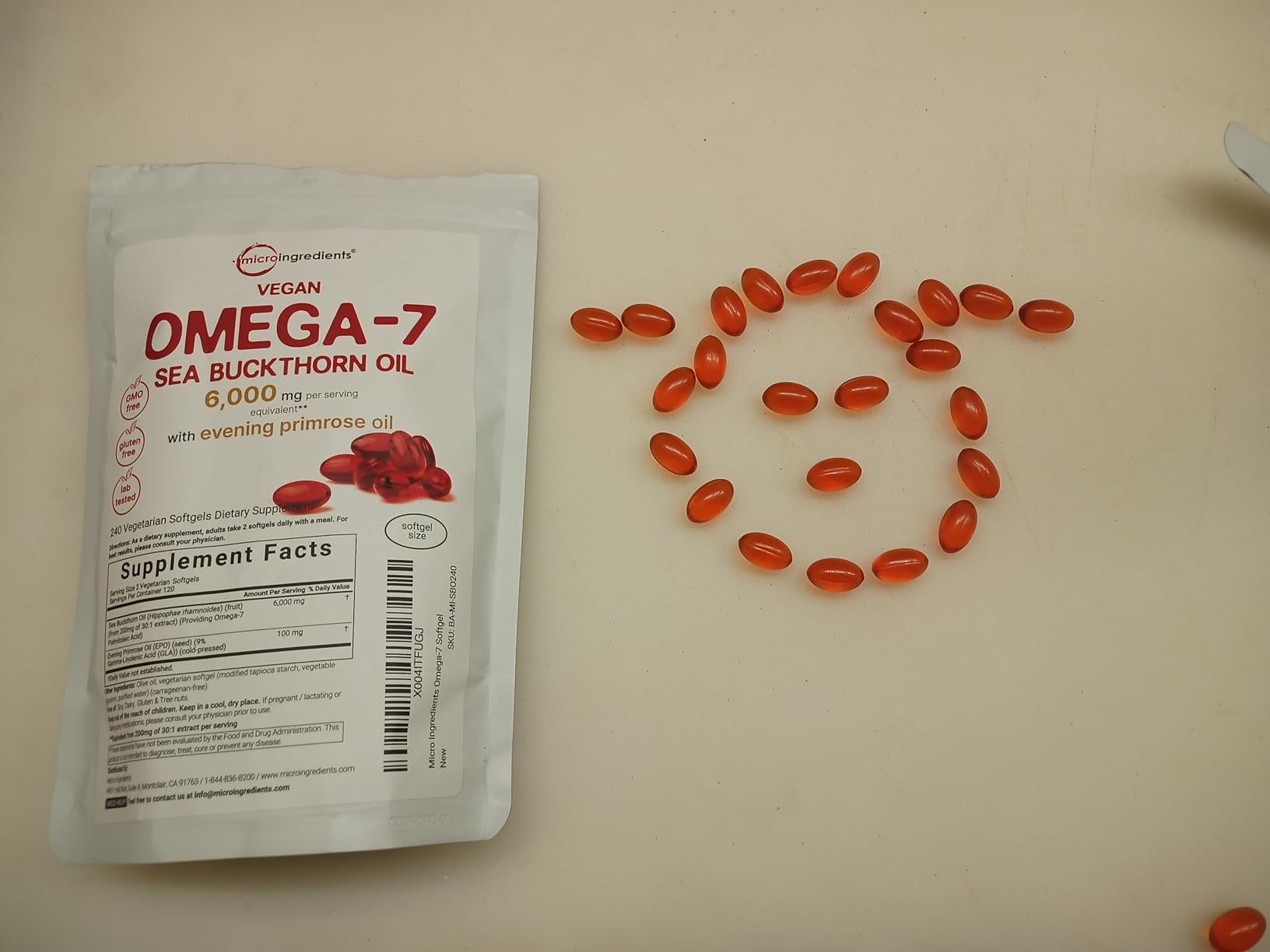Vegan Omega-7 Sea Buckthorn Oil, 240 Vegetarian Softgels | 2-in-1 with Evening Primrose Oil | Plant Based Botanical Oil Blend | Non-GMO, Gluten, & Carrageenan Free customer photo 1