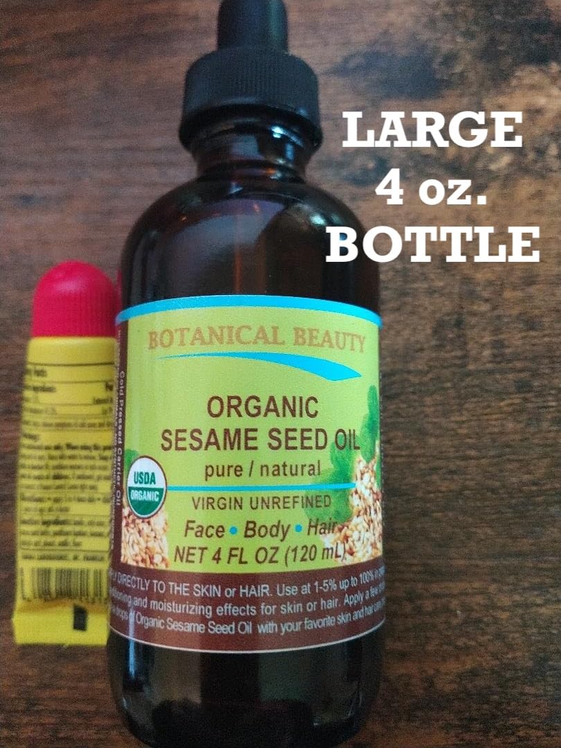 Botanical Beauty Organic SESAME SEED OIL 100% Pure Natural Virgin Unrefined Undiluted Cold Pressed Carrier Oil for Face, Skin, Body, Hair, Massage, Nails (4 Fl Oz 120 ml) customer photo 1