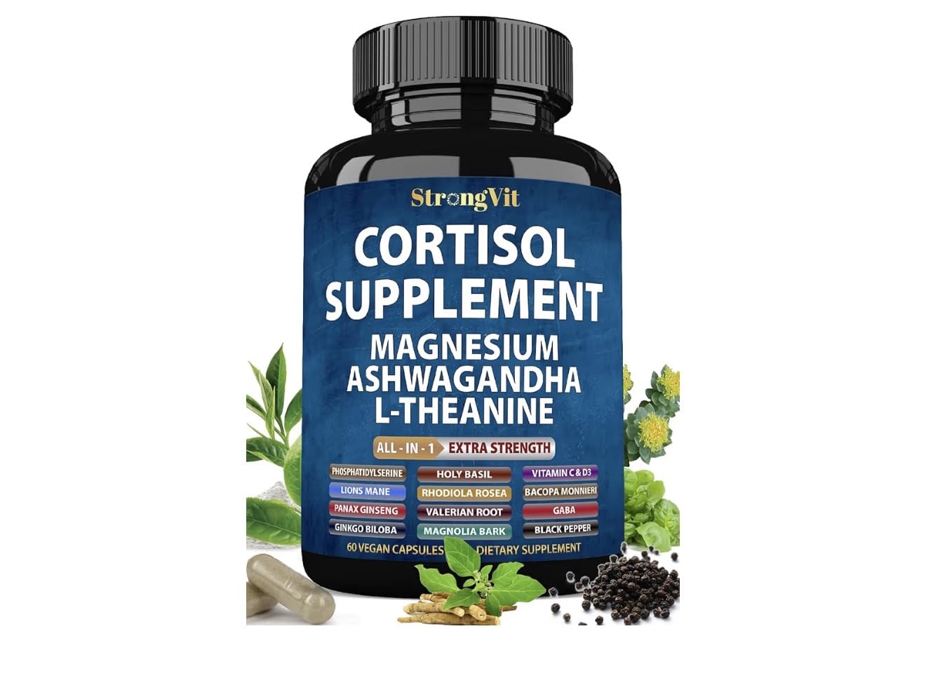 StrongVit Cortisol Supplements for Women and Men with Magnesium, Ashwagandha & L-Theanine. High Cortisol Reducer, Manager, Detox, Lower and Control. Sleep Support & Stress Relief, USA customer photo 2