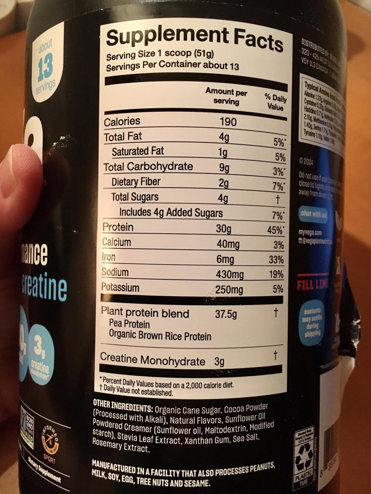 Vega Protein + Creatine - 30g Plant Based Protein Powder + 3g Creatine So You Bounce Back Faster - Low Carb Plant Protein Powder, Post Workout Vegan Shake - Chocolate, 20 Servings, 2.25 lb customer photo 2