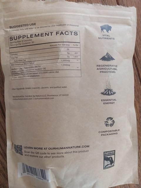 HUMAN NATURE Jump Start: Wild Grass Fed Bison Tallow & MCT Oil, Focus Supplement with Essential Vitamins for Natural Energy, Brain, & Bone Health (180 Capsules) customer photo 1